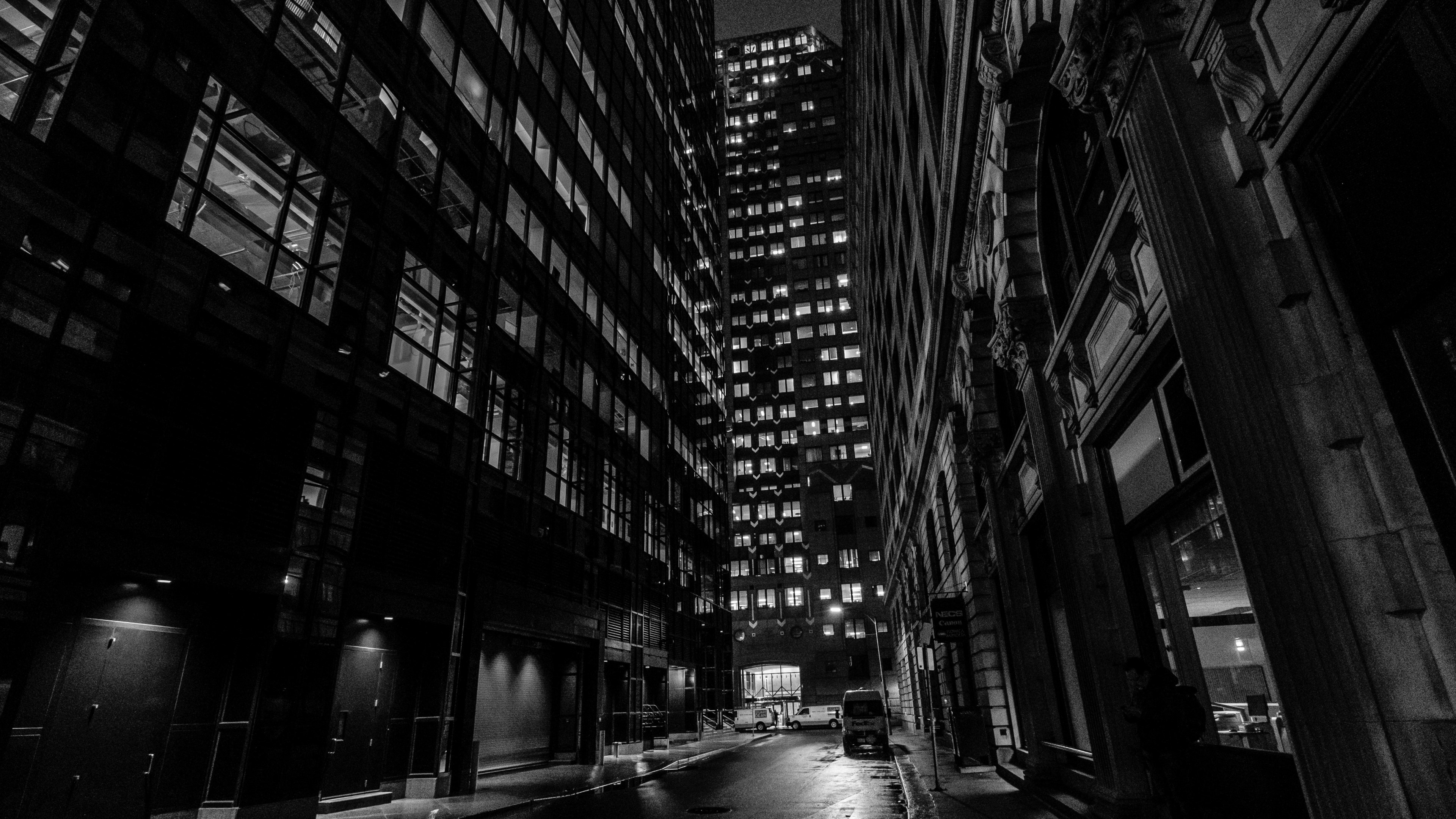 Wallpaper / black and white street architecture and building HD 4k wallpaper free download