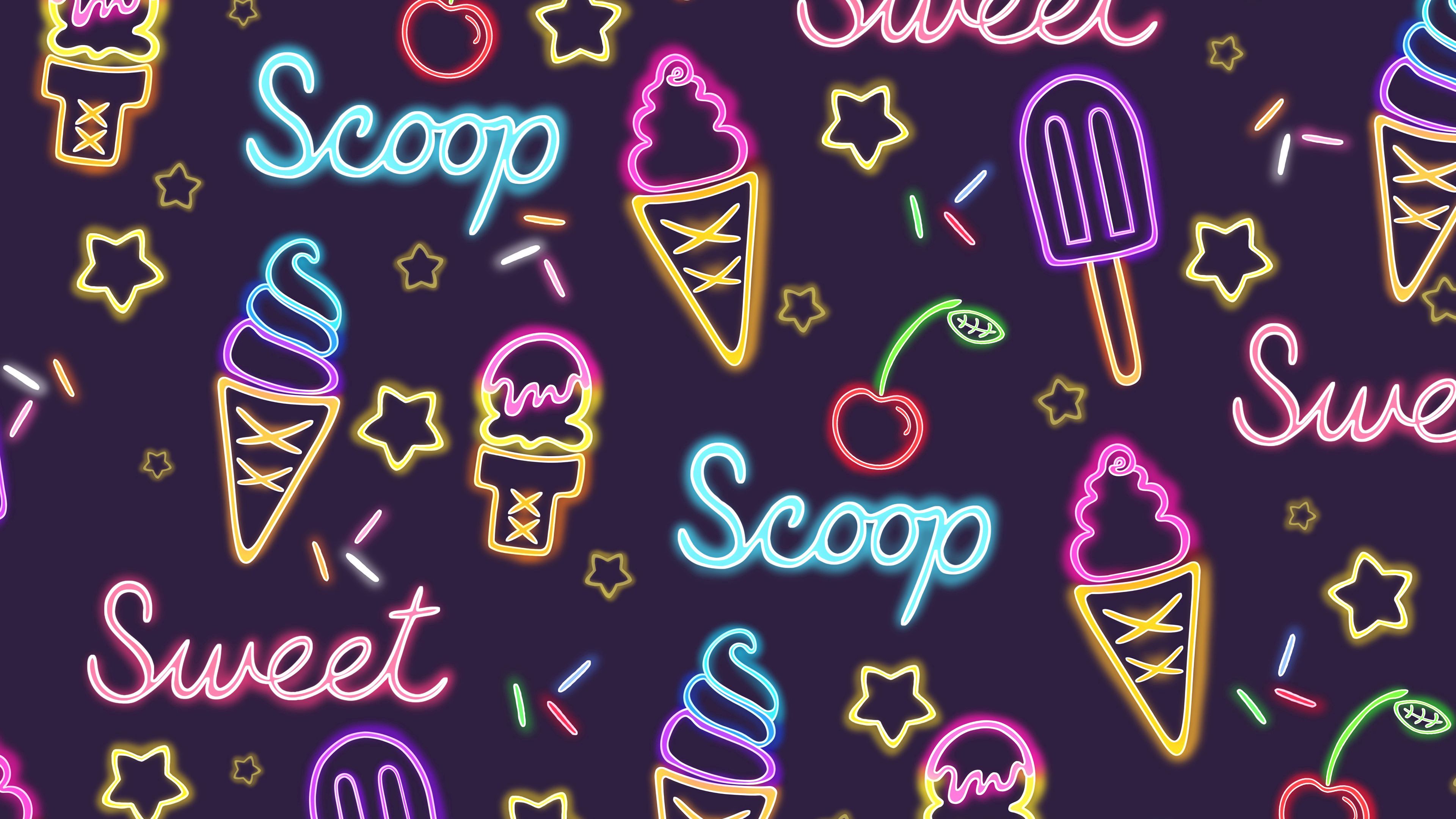 Download wallpaper 3840x2160 ice cream, patterns, pattern, neon, sweet 4k uhd 16:9 HD background