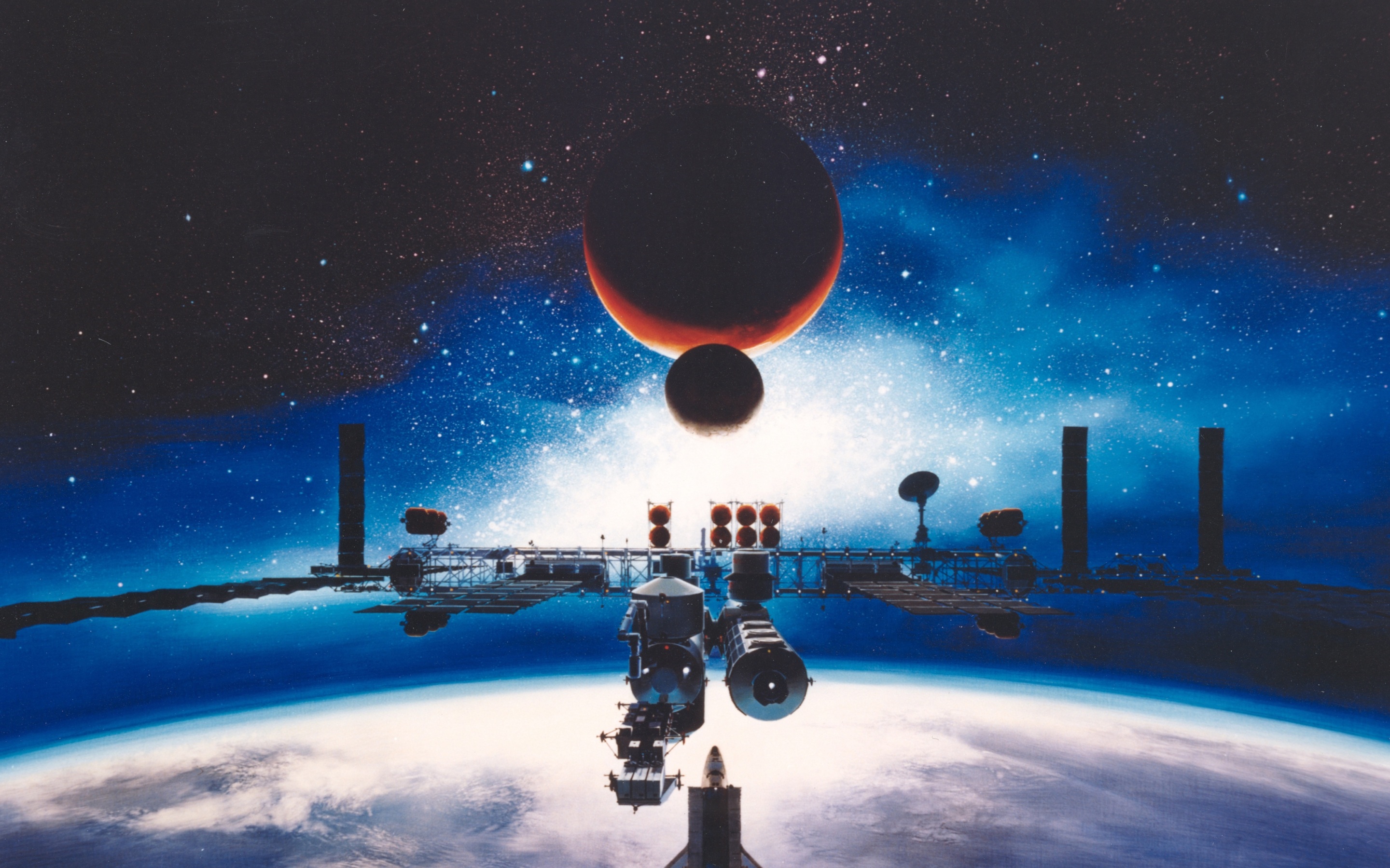 Wallpaper 4k space station, moon, earth, mars, galaxy, universe 4k Wallpaper