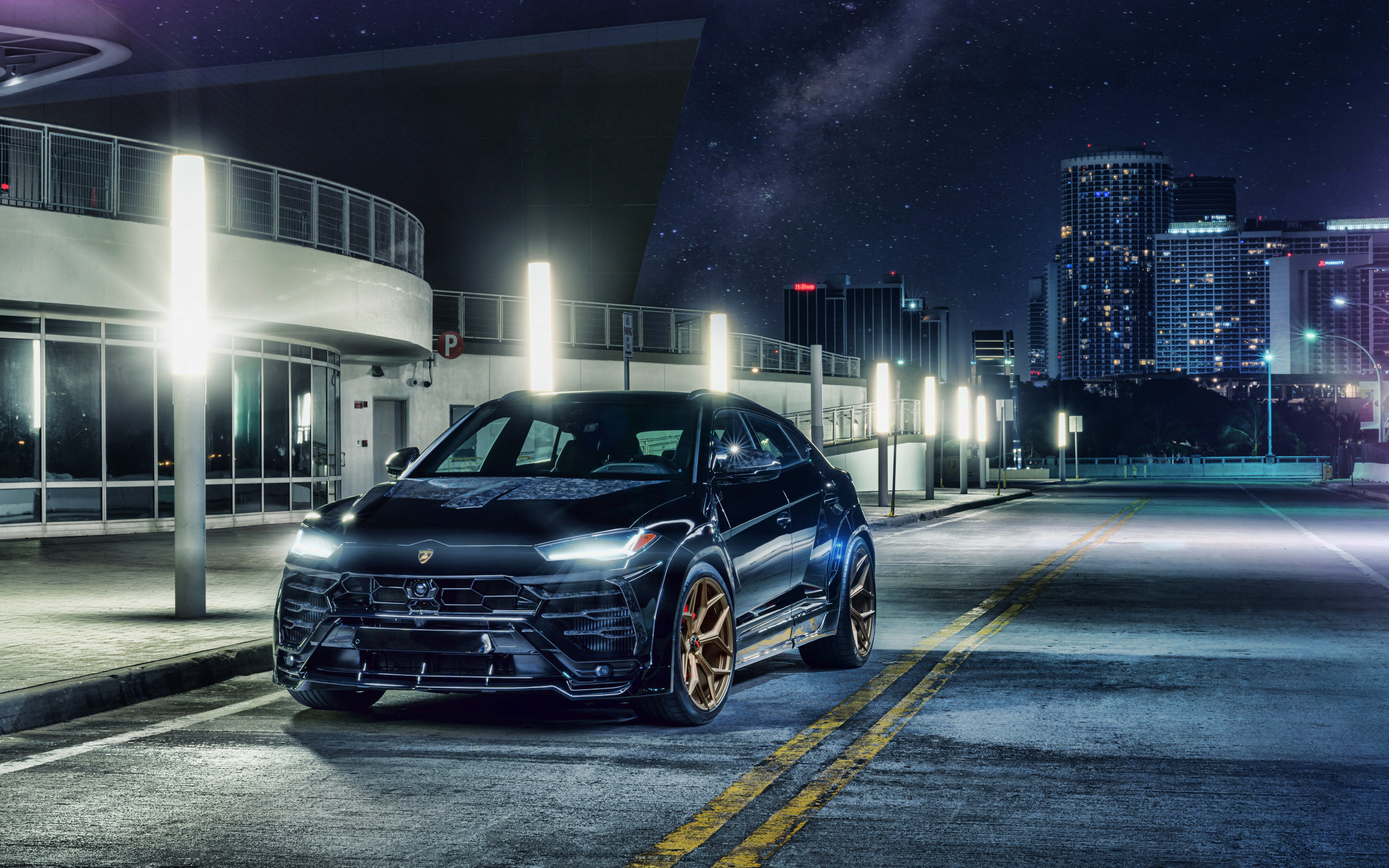 Download wallpaper 2021, Lamborghini Urus, 4k, front view, exterior, new black Urus, Italian car, Lamborghini for desktop with resolution 3840x2400. High Quality HD picture wallpaper