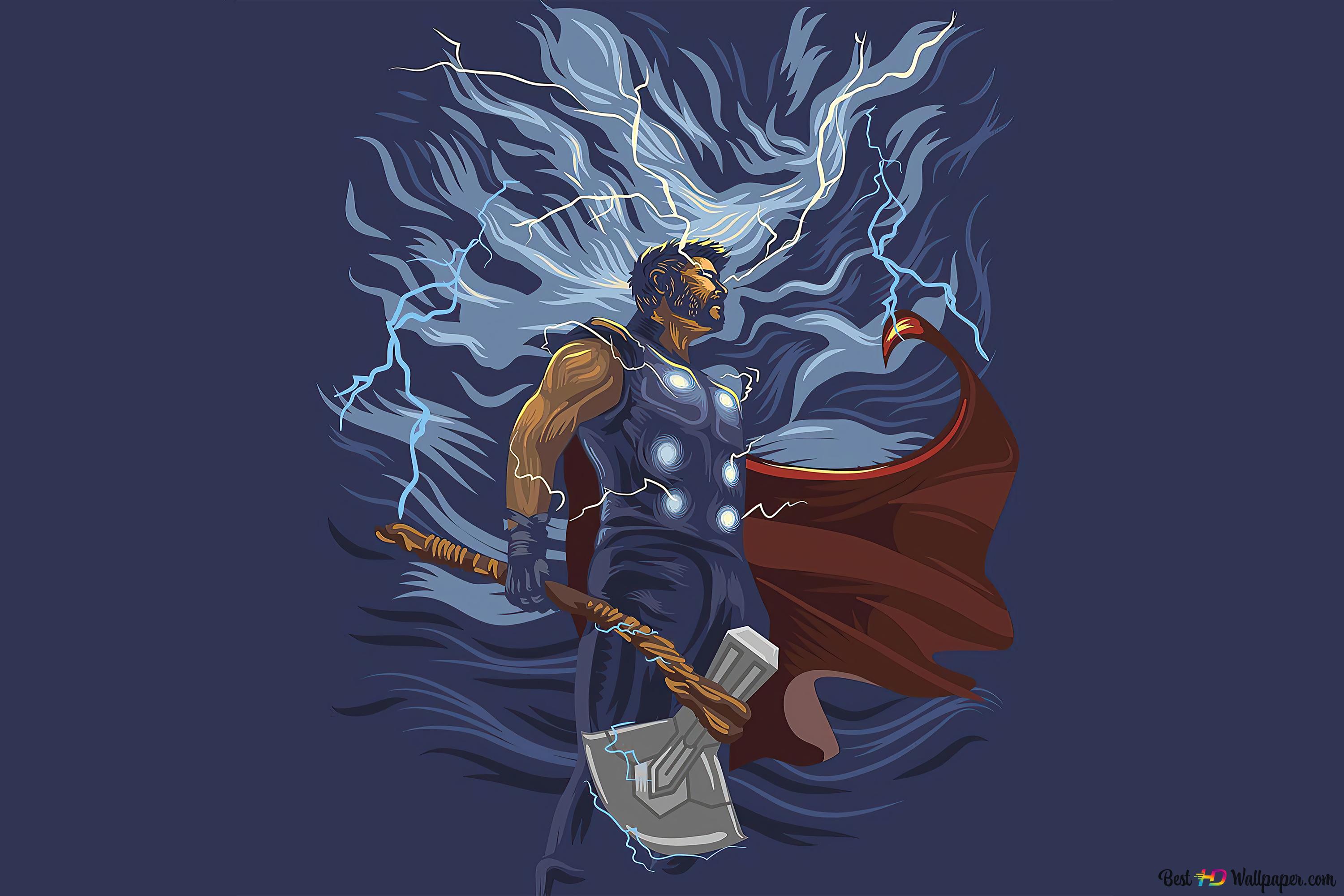 Thor Stormbreaker Axe Lightning Minimalist 4K wallpaper download