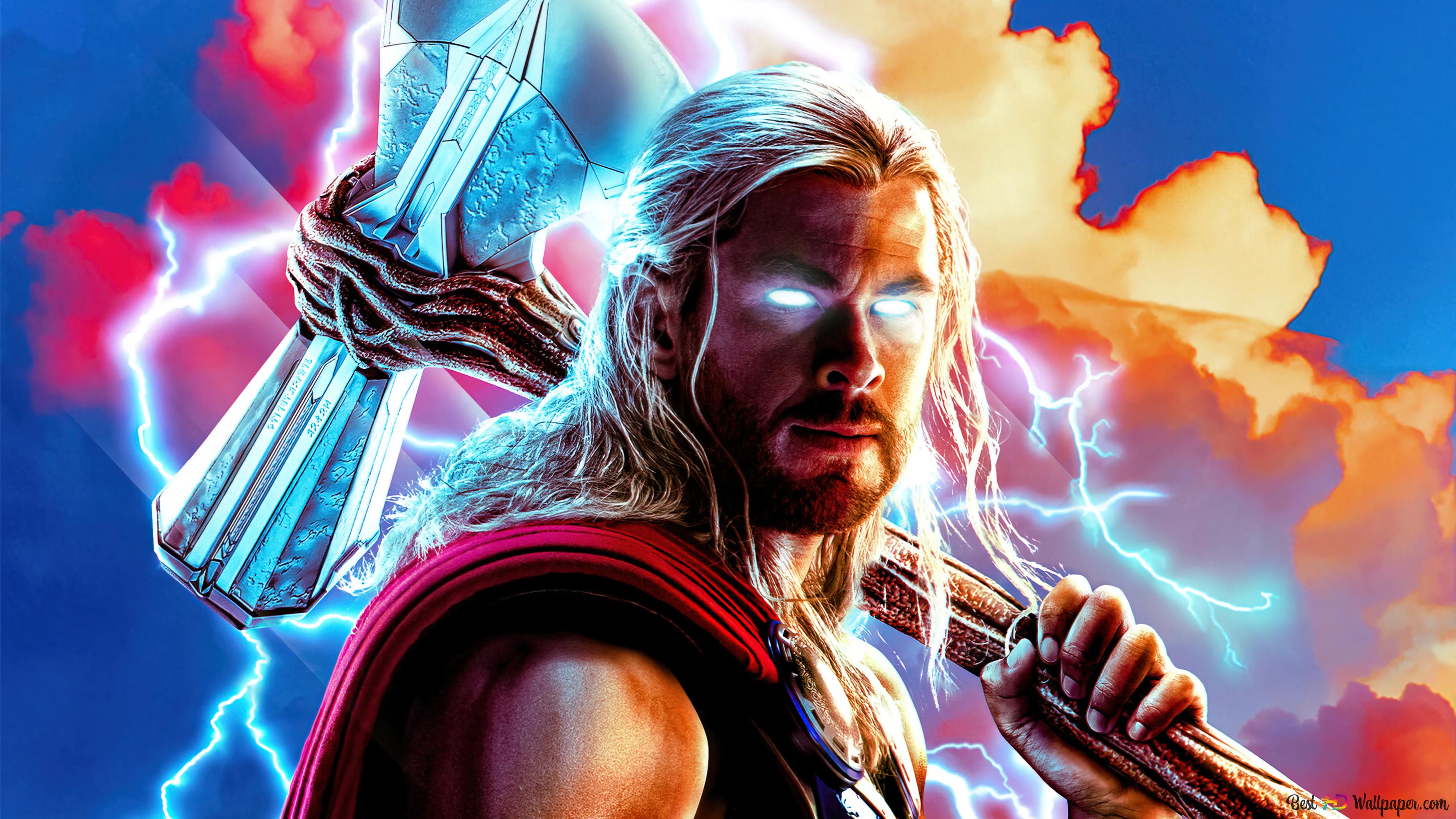 Thor: Love and Thunder (Marvel) (Chris Hemsworth) holding Stormbreaker 4K wallpaper download