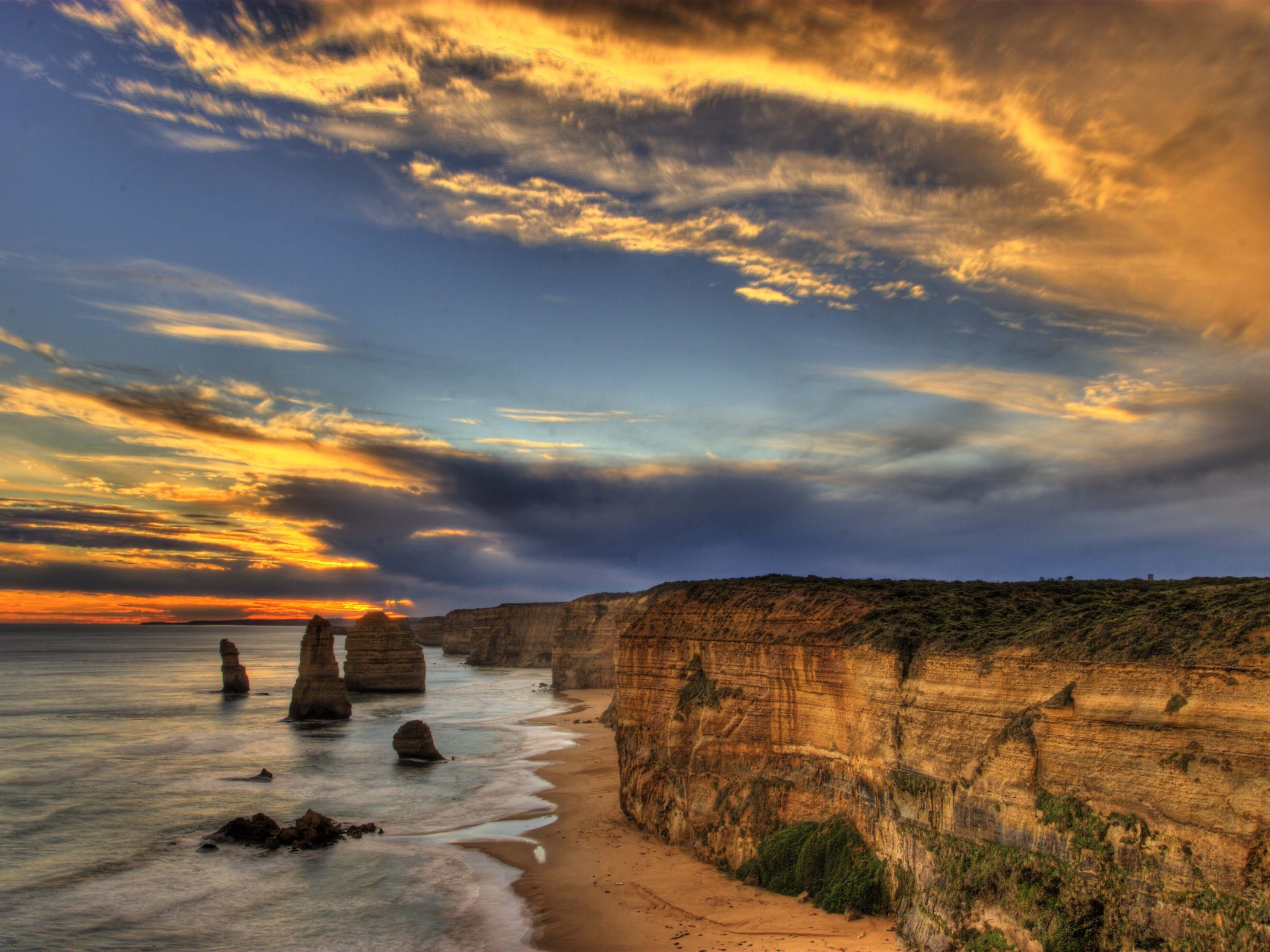 HD desktop wallpaper: Sunset, Ocean, Earth, Cliff, Hdr, Coastline, Australia, Victoria (Australia), The Twelve Apostles download free picture