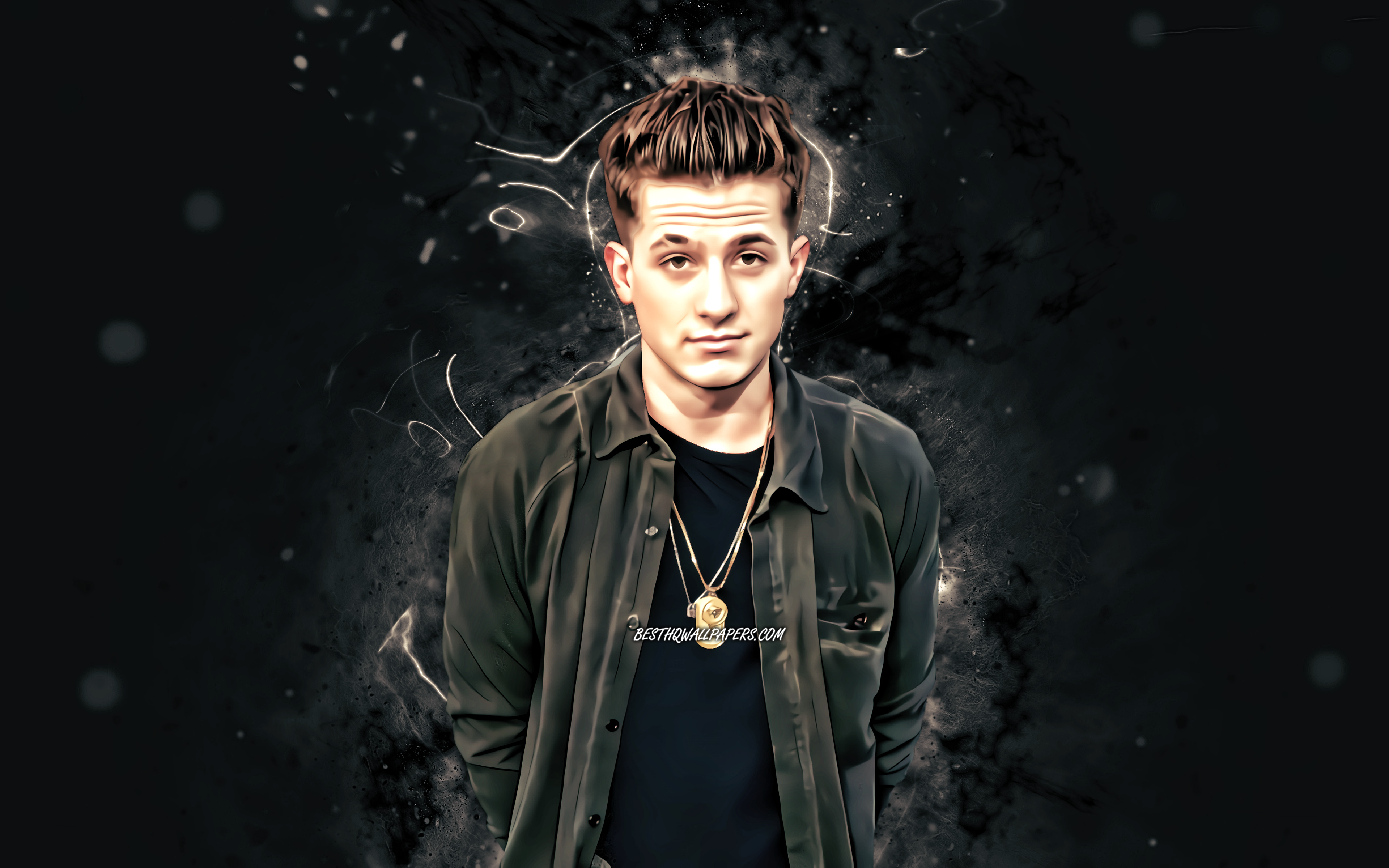 Download wallpaper 4k, Charlie Puth, american singer, white neon lights, music stars, Charles Otto Puth Jr, american celebrity, fan art, Charlie Puth 4K for desktop with resolution 3840x2400. High Quality HD picture