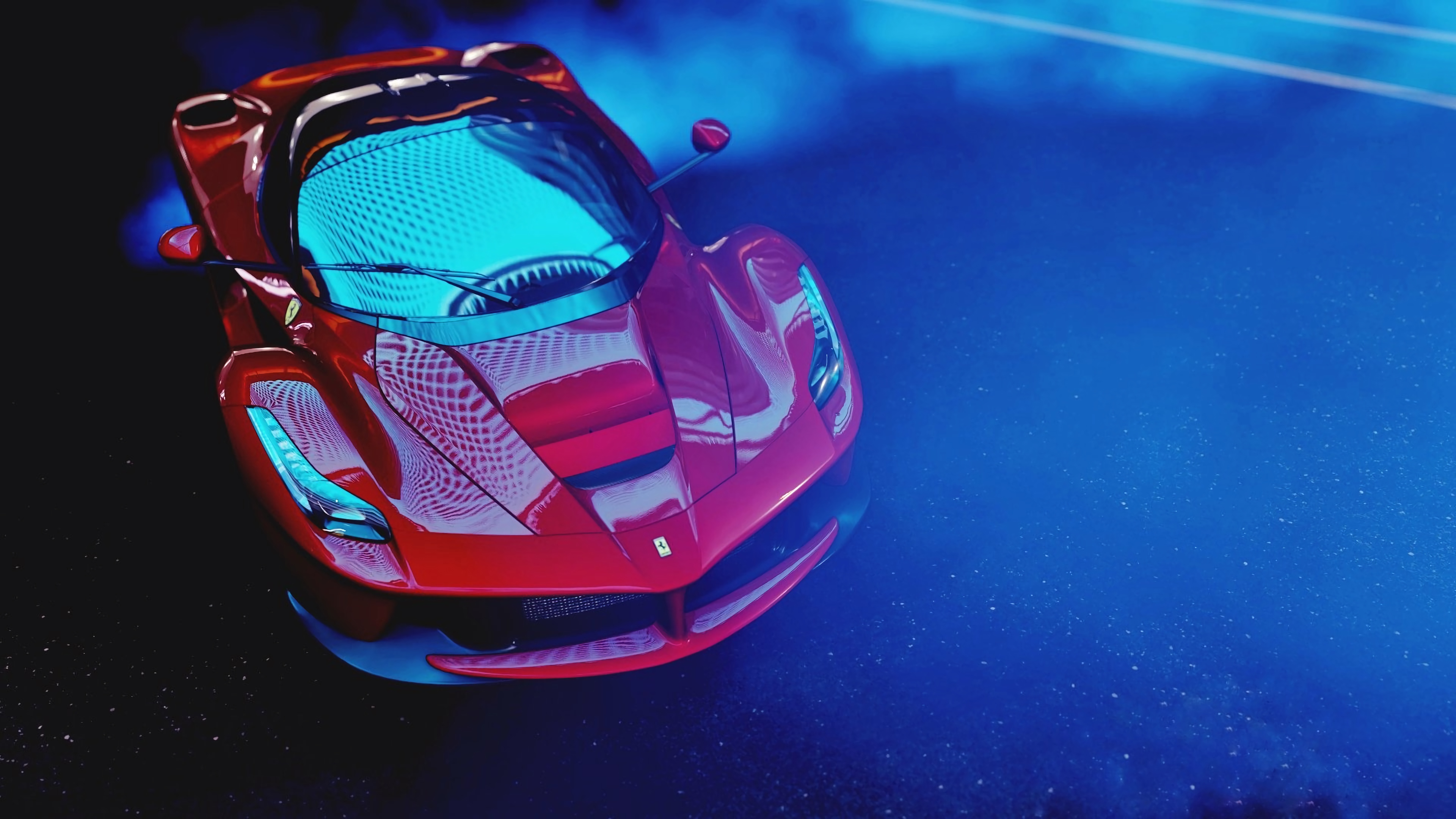 Wallpaper Red Ferrari Car in a Dark Room, Background Free Image