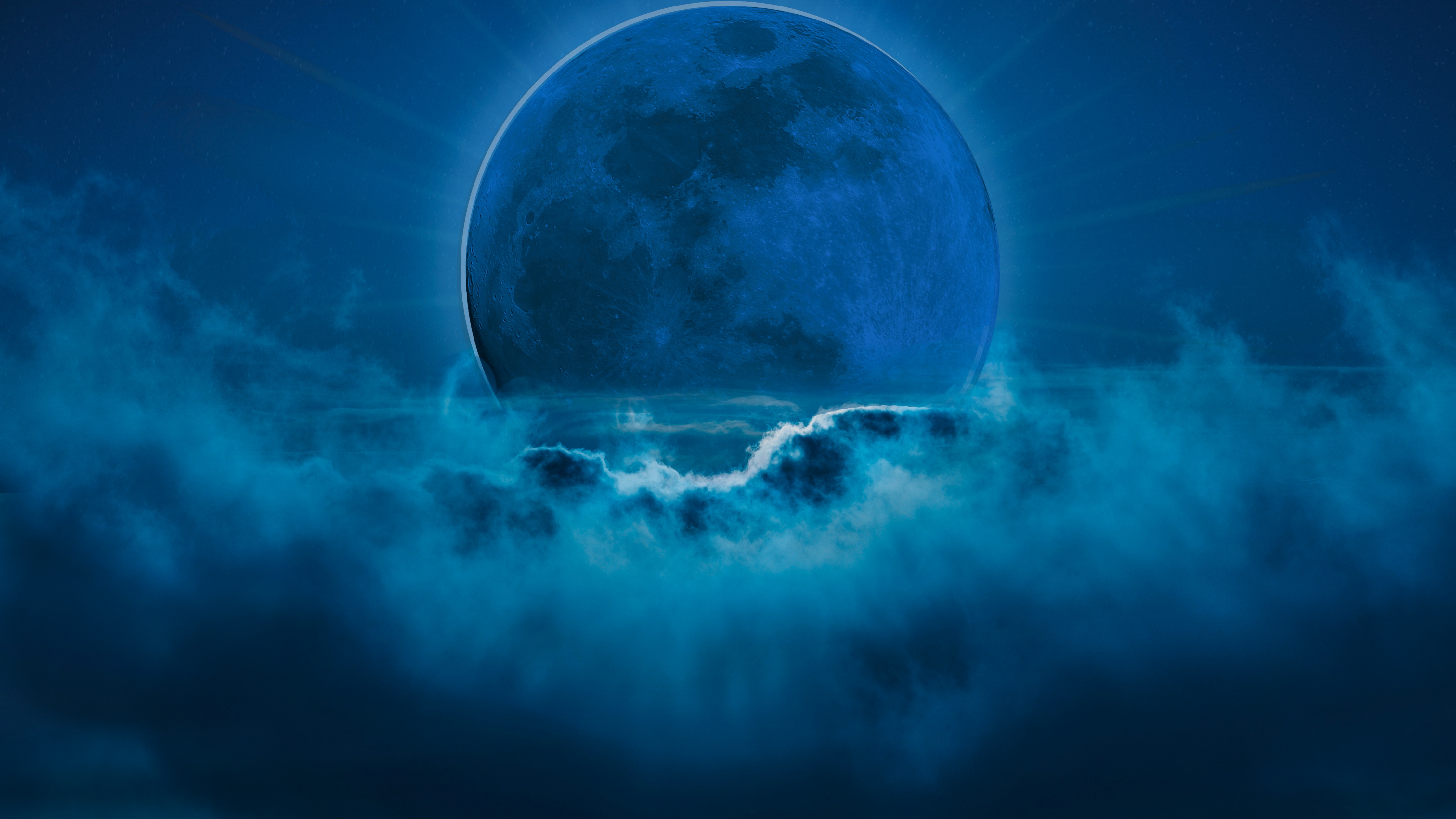 Blue moon Wallpaper 4K, Night, Surreal, Blue background
