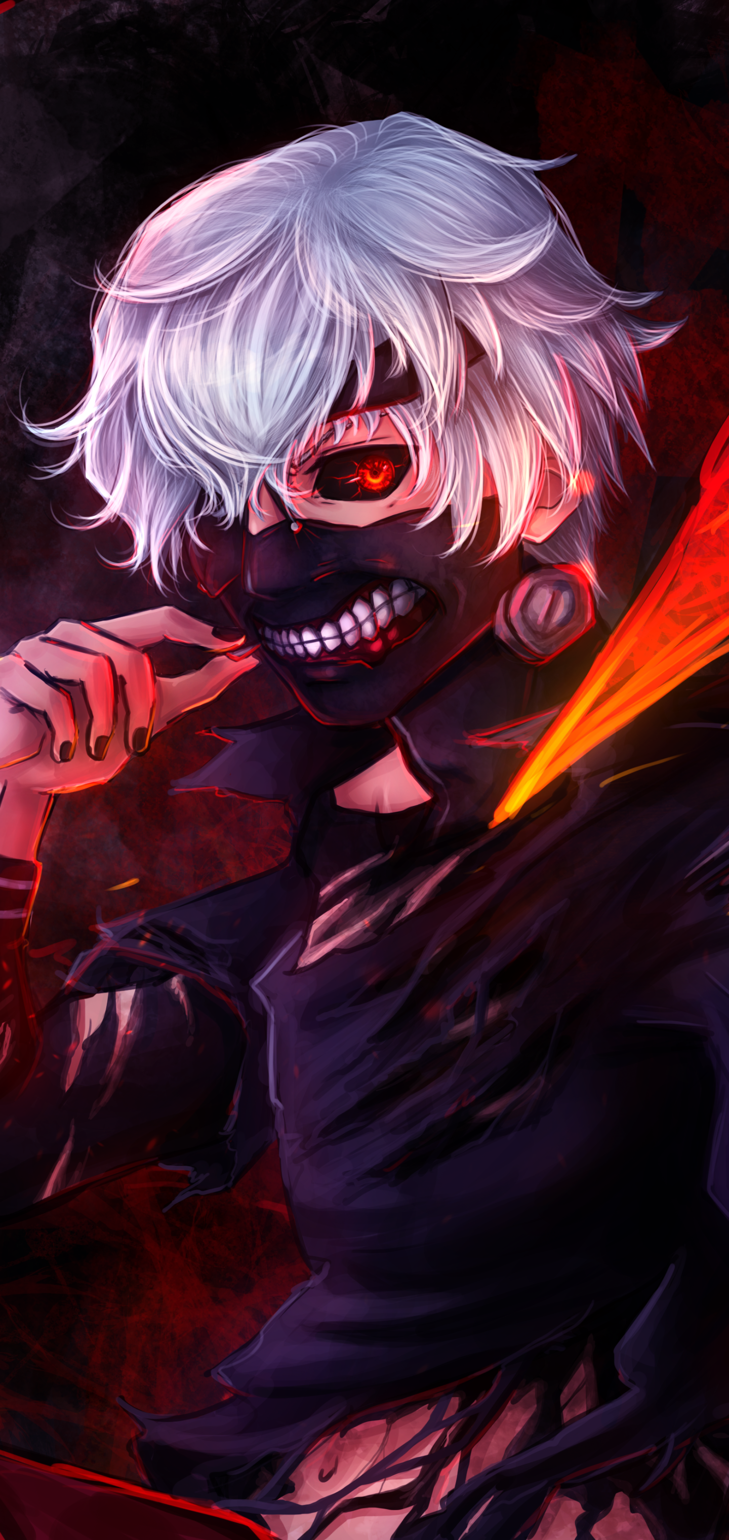 Wallpaper / Anime Tokyo Ghoul Phone Wallpaper, Kagune (Tokyo Ghoul), Red Eyes, Mask, Teeth, Ken Kaneki, 1440x3040 free download