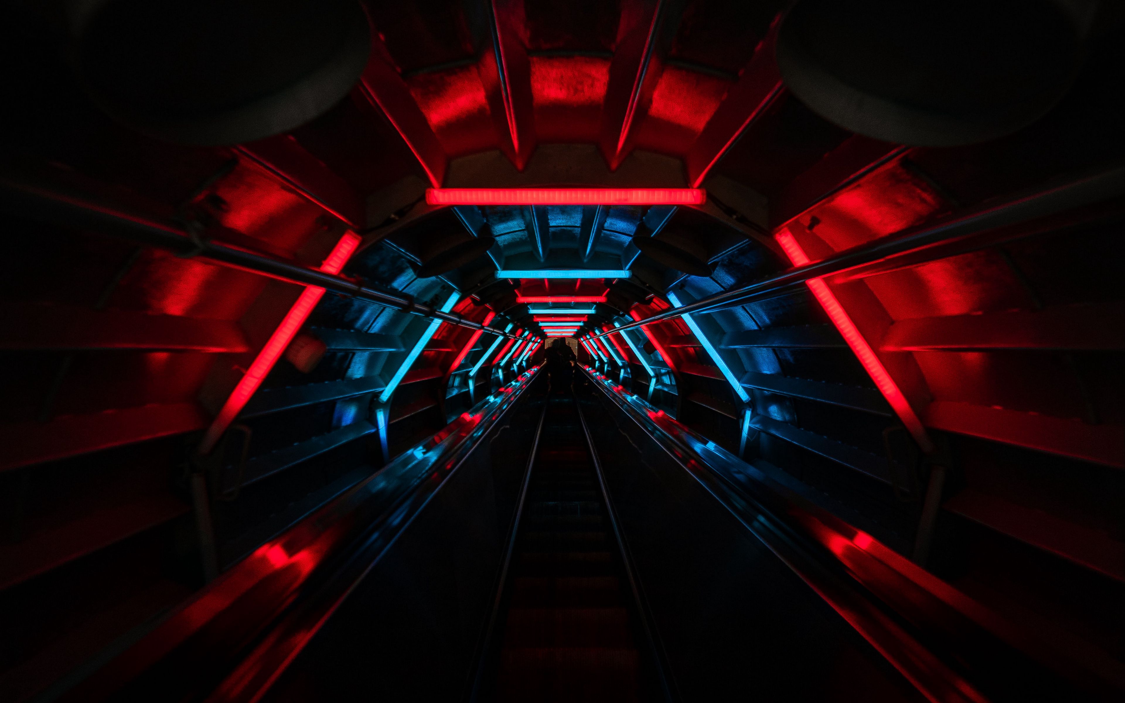 Download wallpaper 3840x2400 tunnel, neon, glow, stairs 4k ultra HD 16:10 HD background