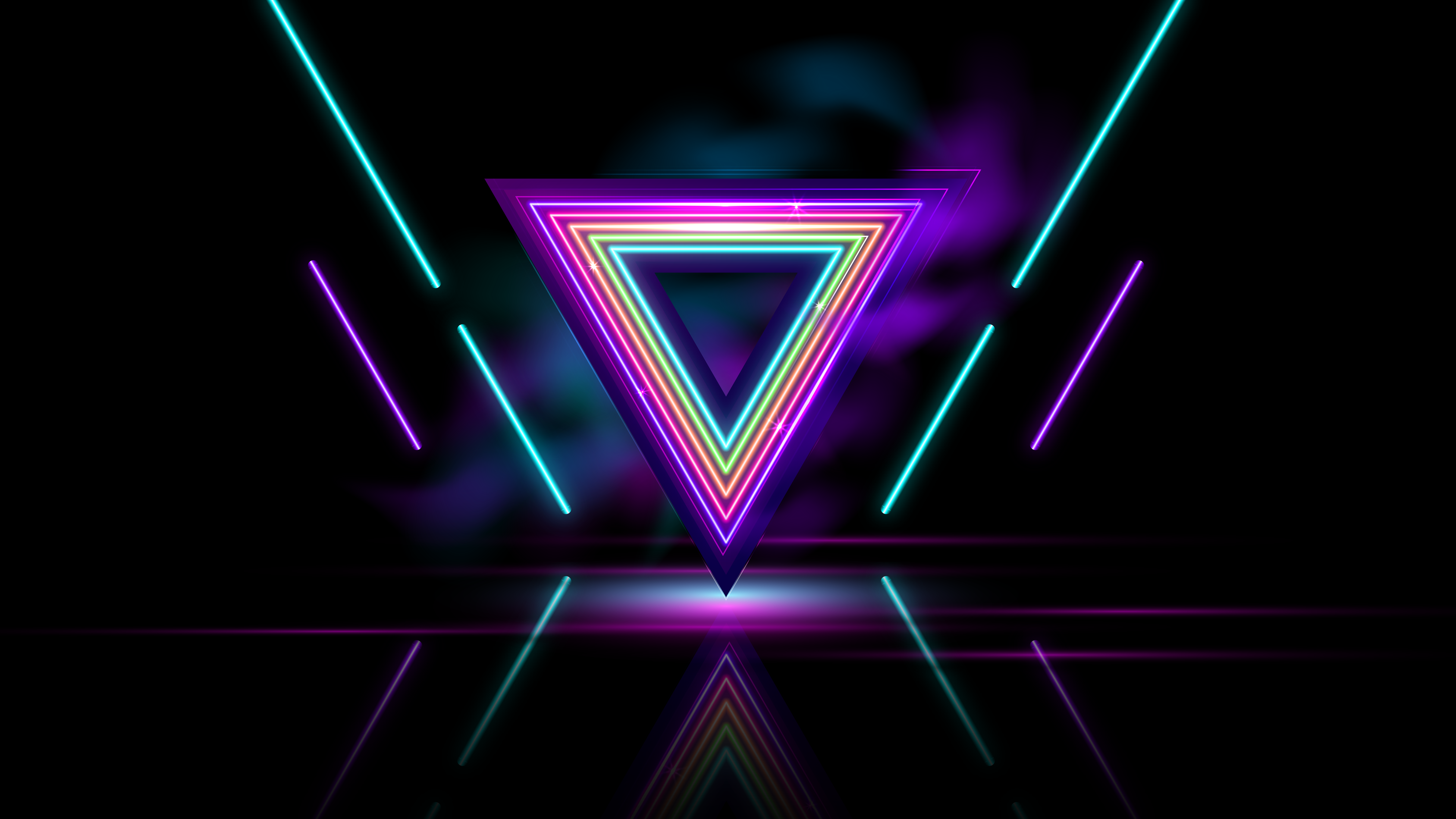 Triangles Wallpaper 4K, Neon colors
