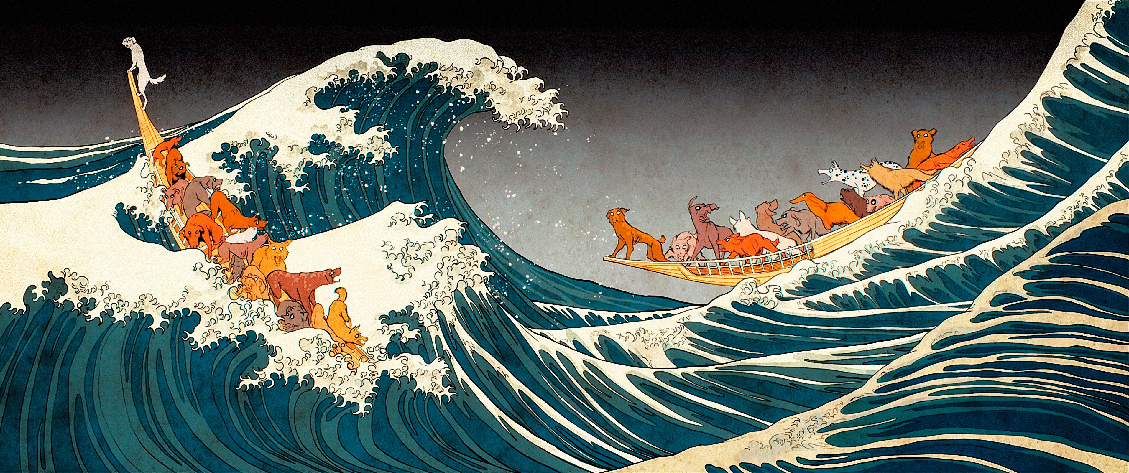 The Great Wave Of Kanagawa By Hokusai Painting, Isle Of Dogs Wallpaper