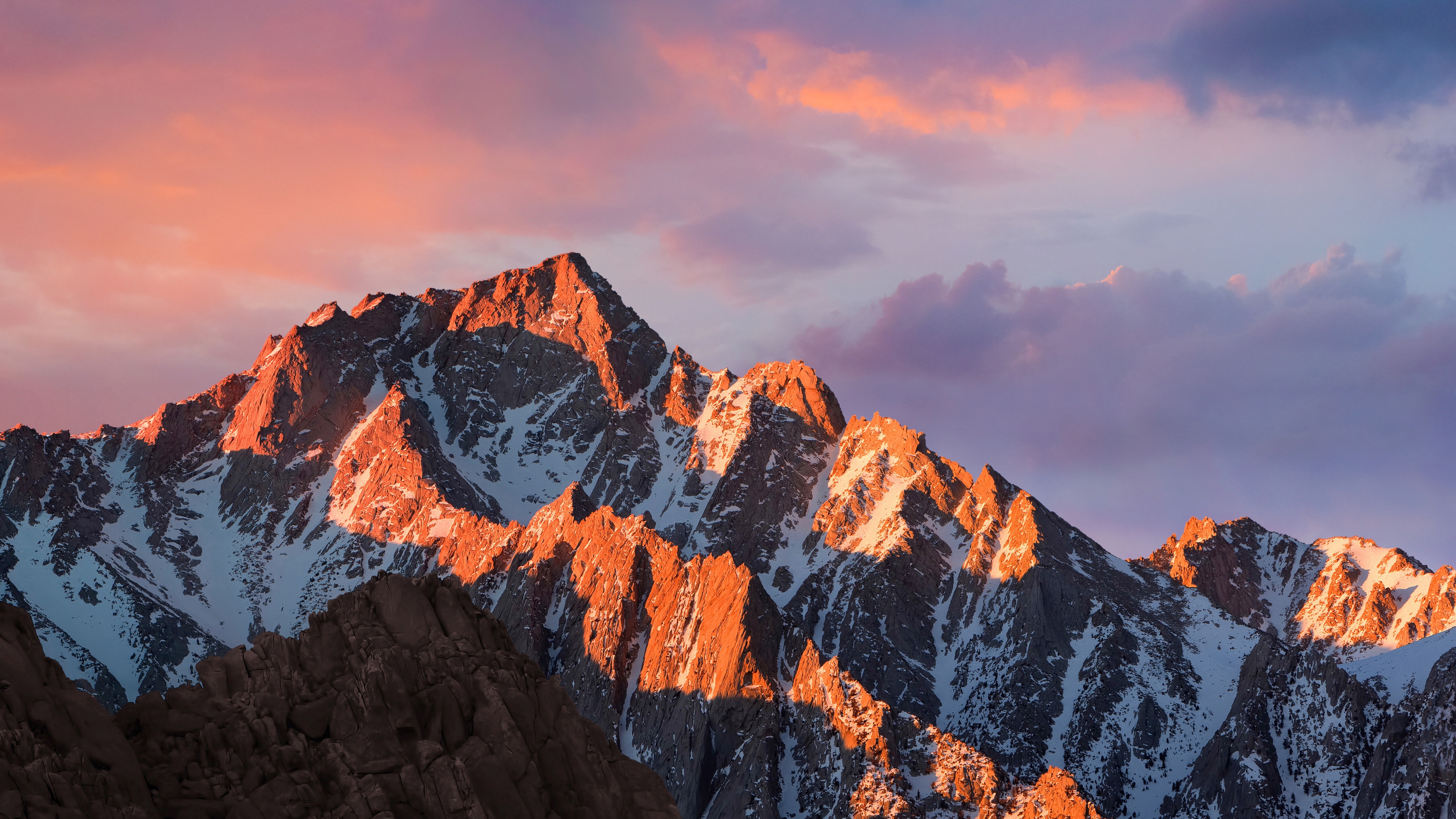 macOS Sierra Wallpaper 4K, Mountain, Peak, Sunset, Evening