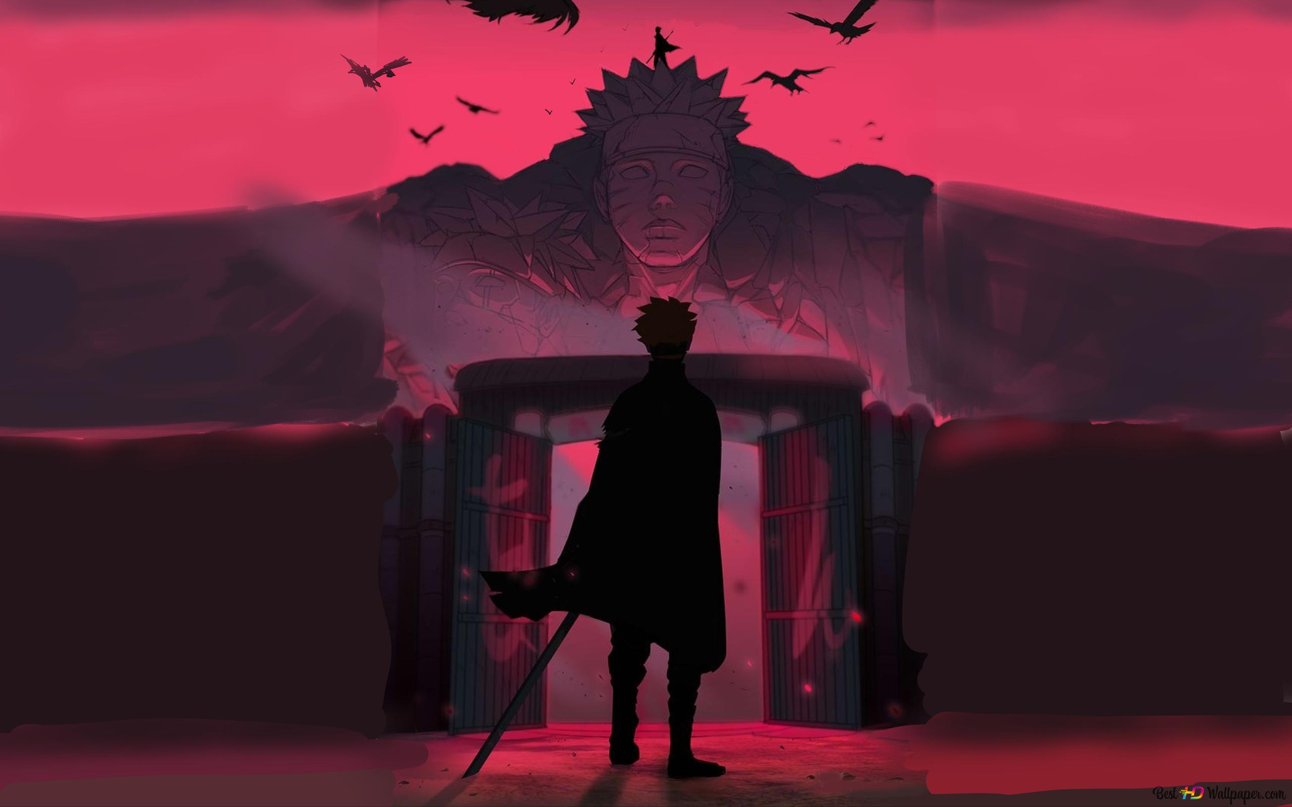 Boruto looking at birds in the full moon view 6K wallpaper download