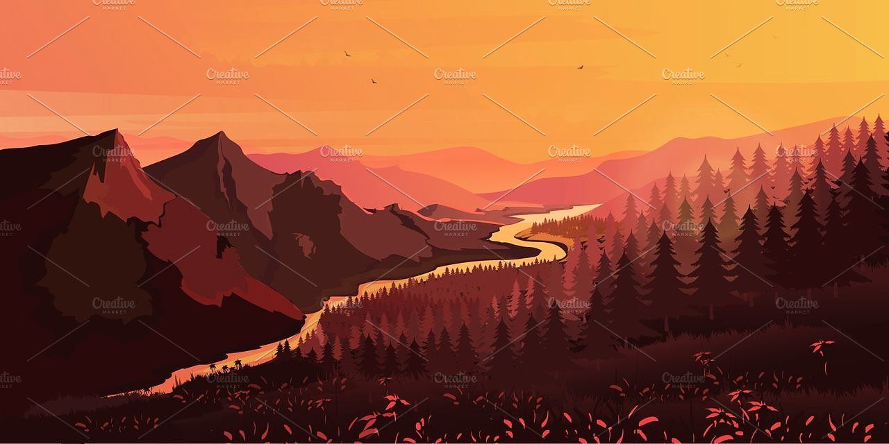 Landscape Mountains and Forest. Landscape wallpaper, Landscape illustration, Desktop wallpaper art