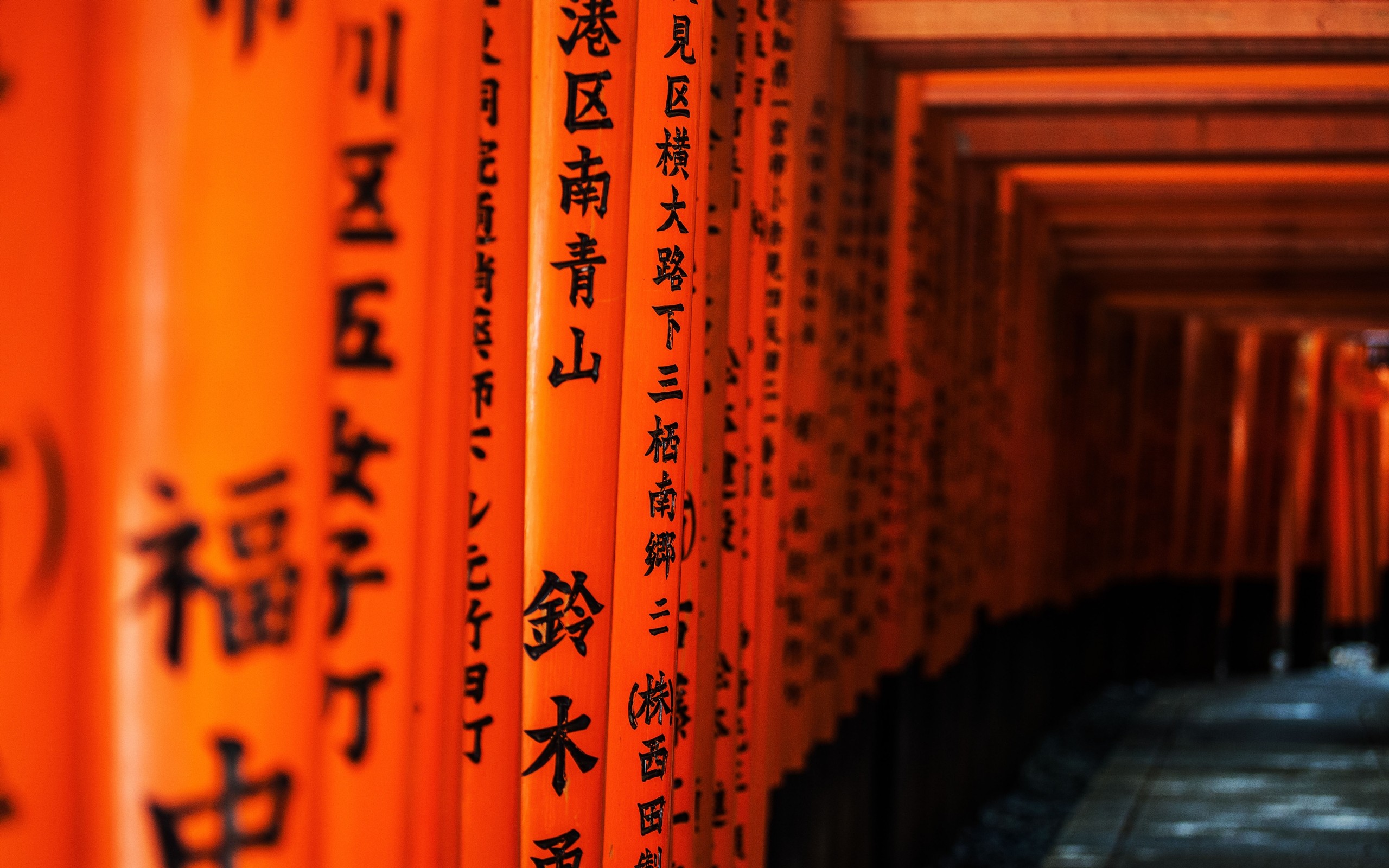 Japan Kyoto torii gates pathway Japanese architecture Fushimi Inari Shrine wallpaperx1600