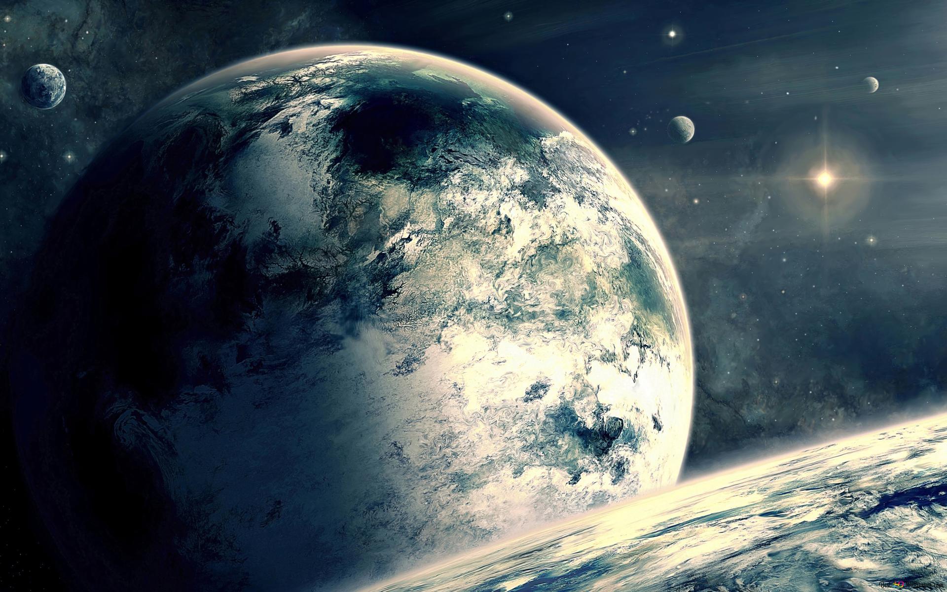 Planet Earth winter galaxy 4K wallpaper download