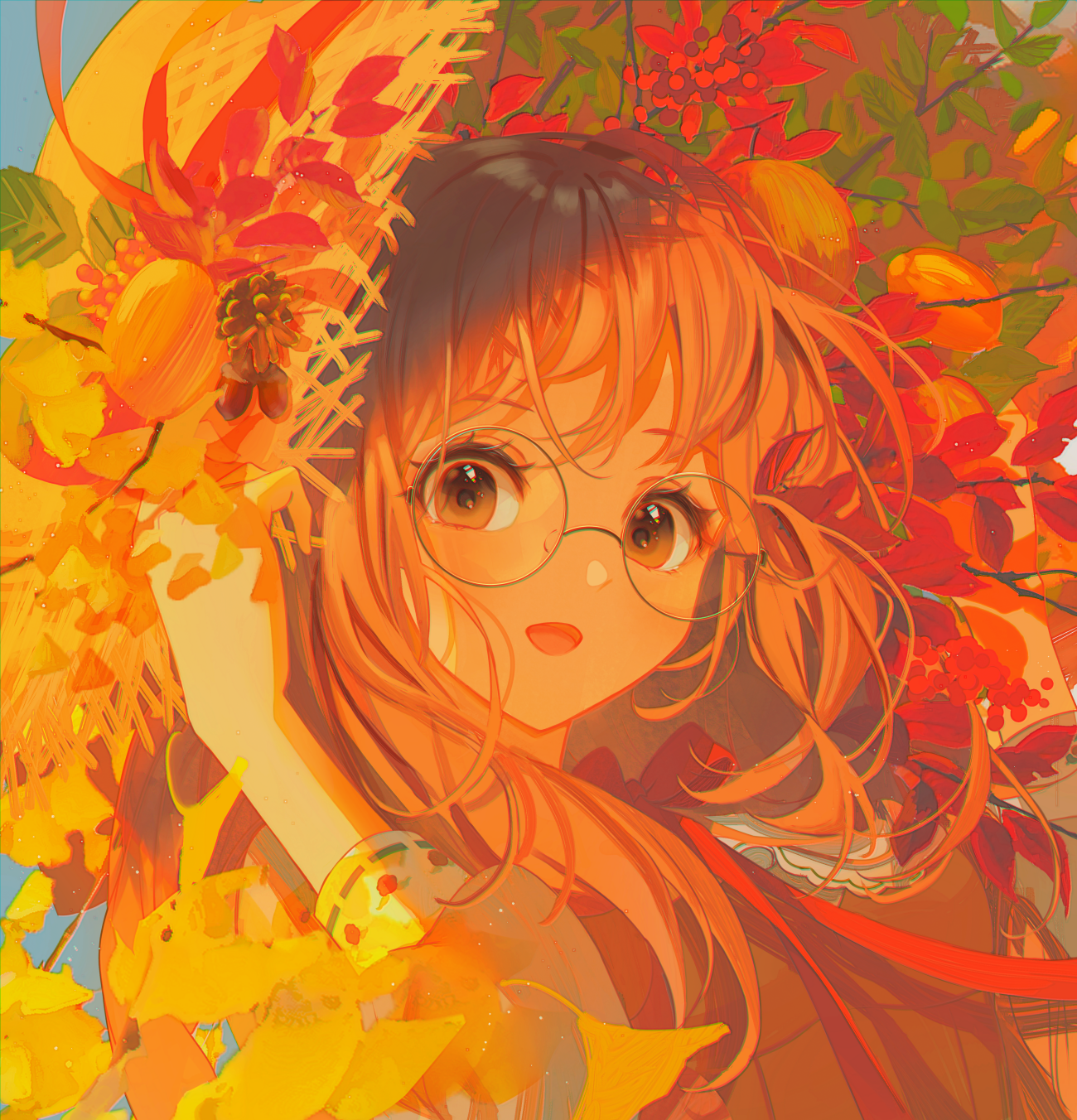 Wallpaper, anime girls, digital art, artwork, 2D, looking at viewer, petite, portrait, glasses, straw hat 1300x1352
