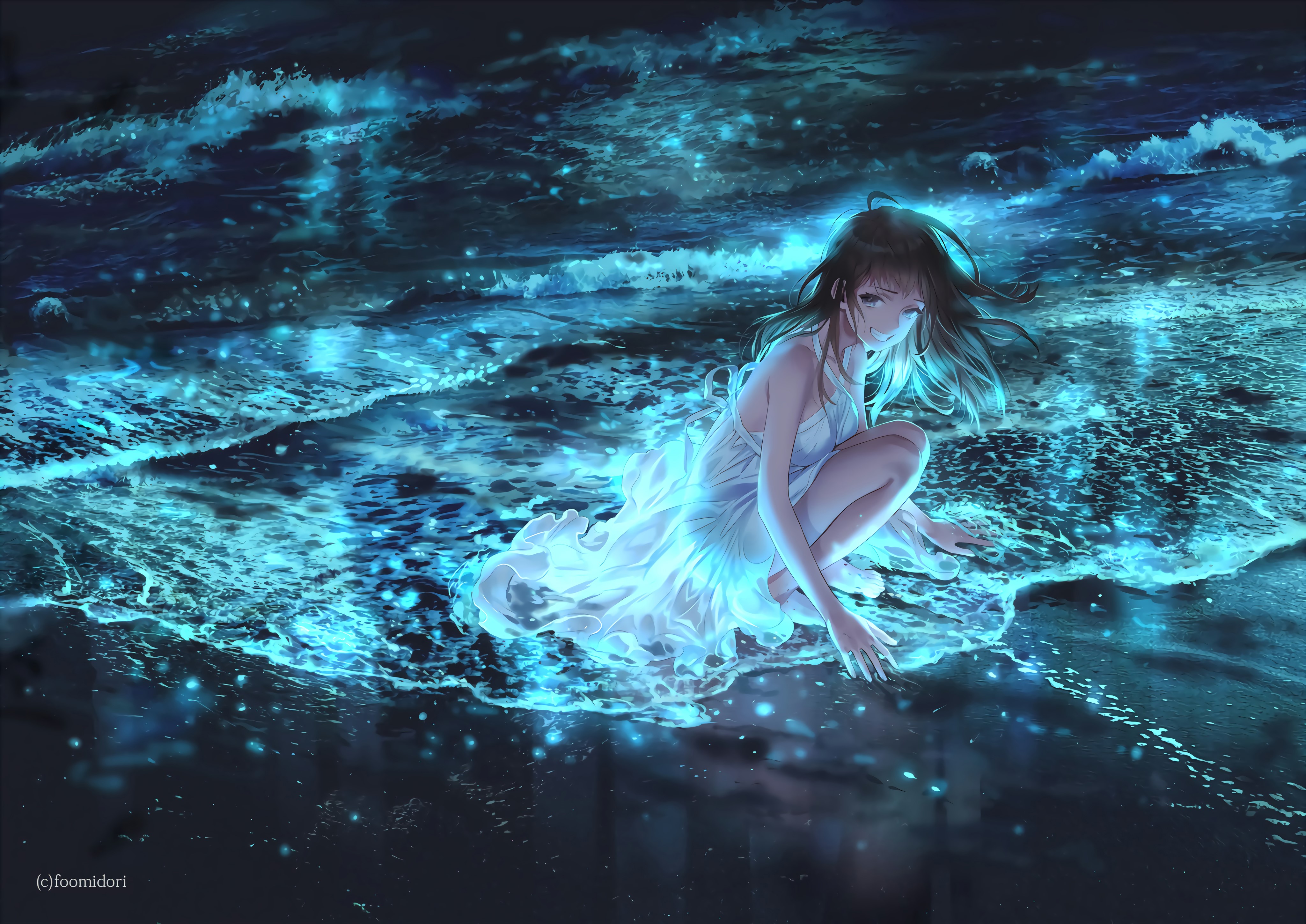 4K, cyan, beach, anime Gallery HD Wallpaper