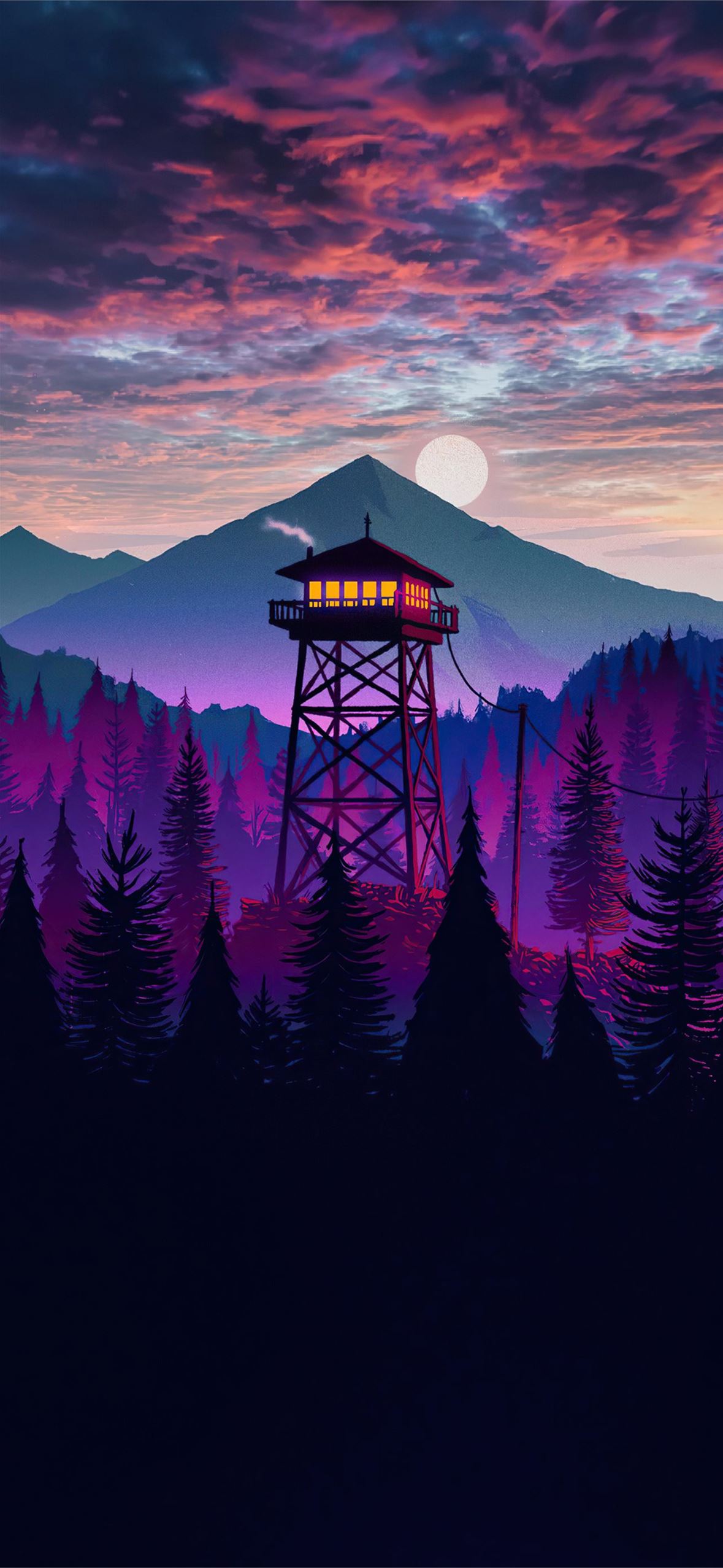 firewatch landscape purple sky iPhone Wallpaper Free Download