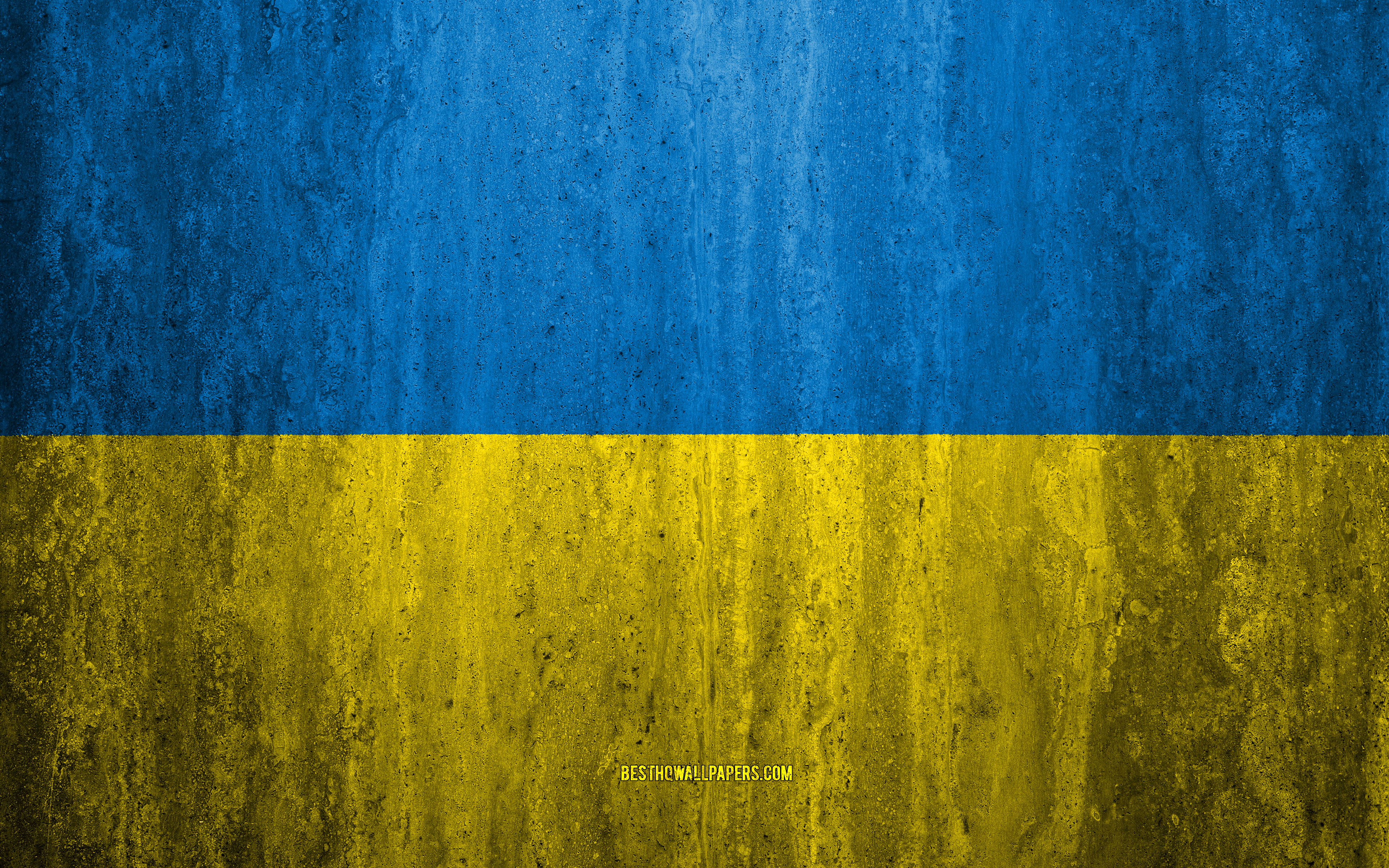 Download wallpaper Flag of Ukraine, 4k, stone background, grunge flag, Europe, Ukrainian flag, grunge art, national symbols, Ukraine, stone texture for desktop with resolution 3840x2400. High Quality HD picture wallpaper