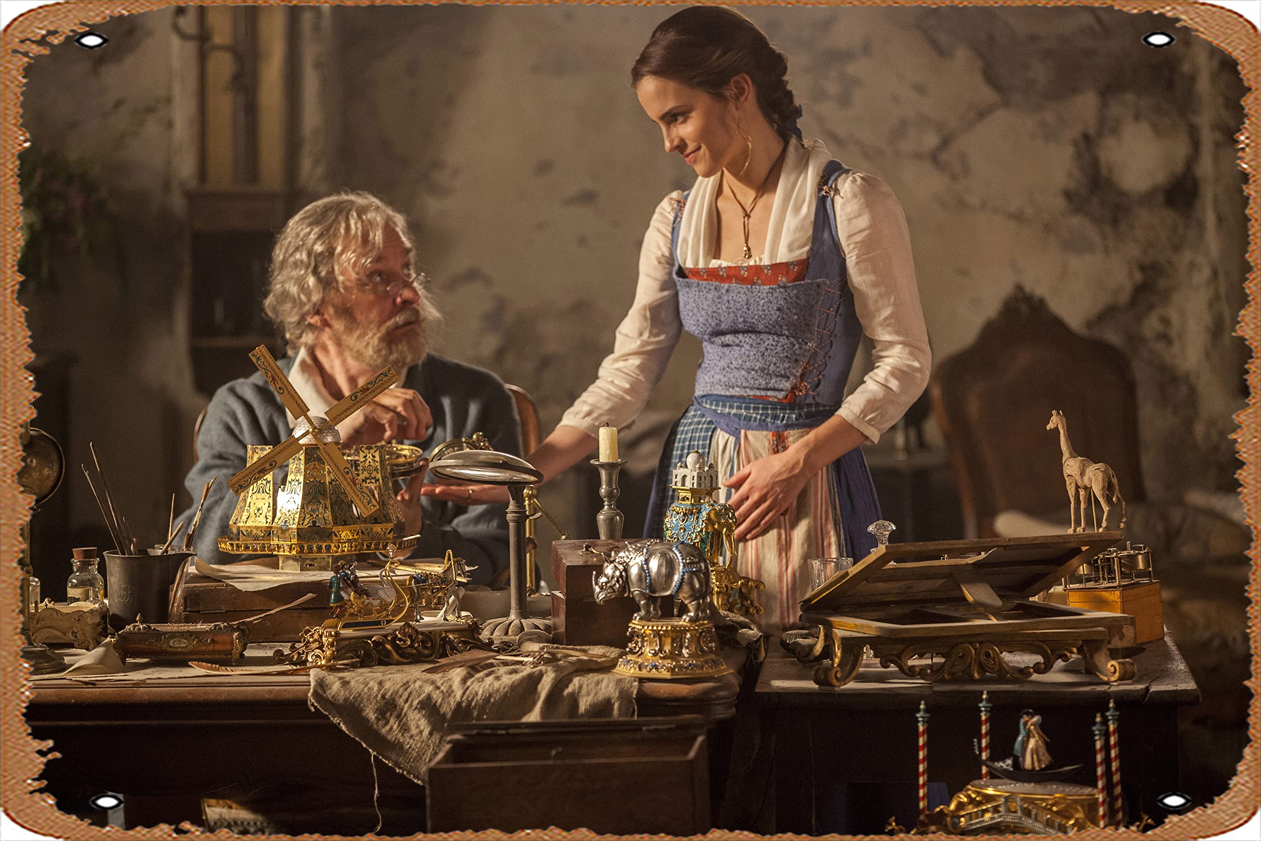 Amazon.com, Beauty And The Beast Kevin Kline Emma Watson, HD Movies, 4k Wallpaper, Image, Background, Photo and Picture Poster, Metal Tin Sign, Vintage Style Wall Ornament Coffee & Bar Decor, Size