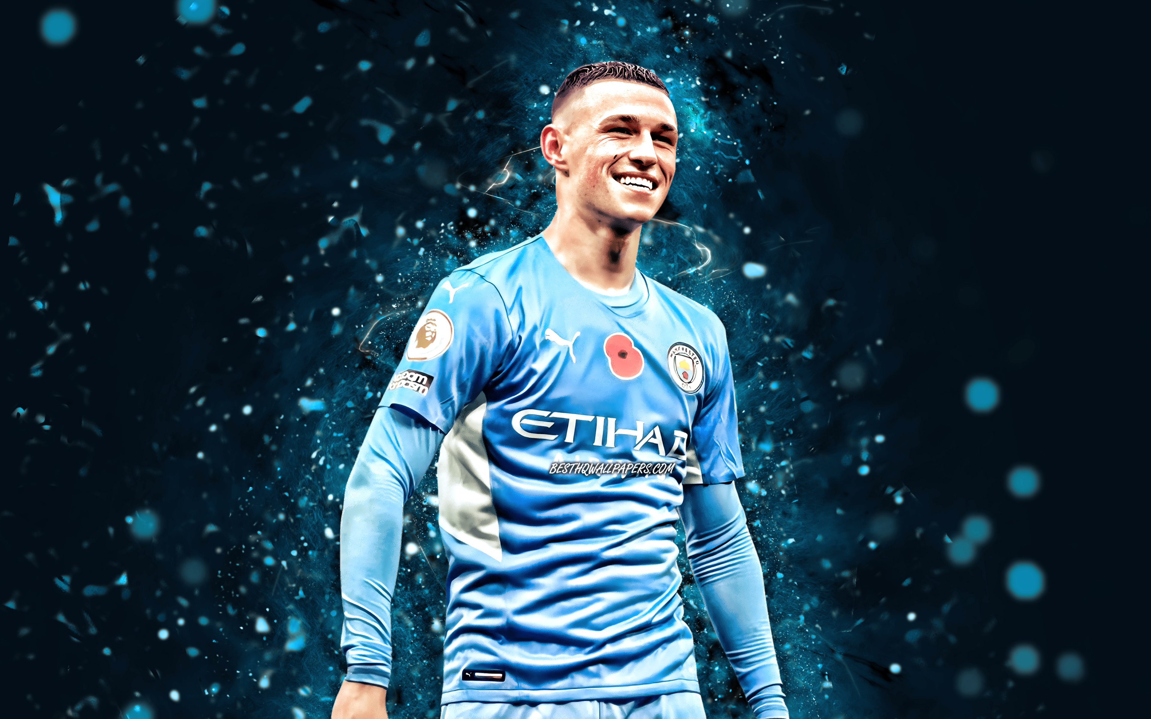 Download wallpaper Phil Foden, 4k, 2021, english footballers, Manchester City FC, Premier League, Phil Walter Foden, blue neon lights, soccer, Phil Foden 4K, Man City, Phil Foden Manchester City for desktop with