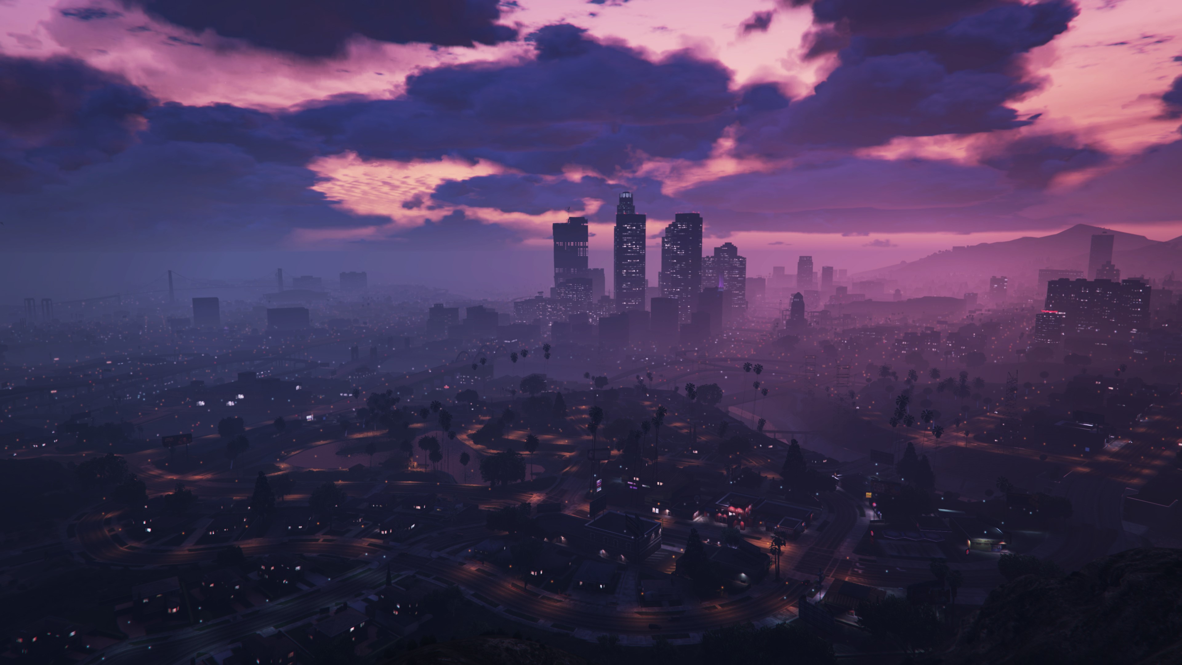 4K, PC gaming, sky, Grand Theft Auto V, cityscape, video games, skyline, GTA Online Gallery HD Wallpaper