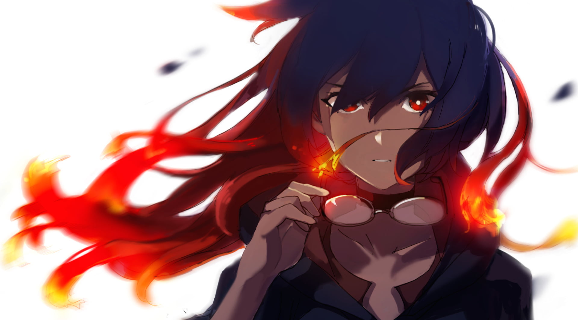 Wallpaper / hair, white background, 1080P, studio shot, lifestyles, nature, headshot, Professor Ursula, hairstyle, indoors, red, abstract, Little Witch Academia, flame free download