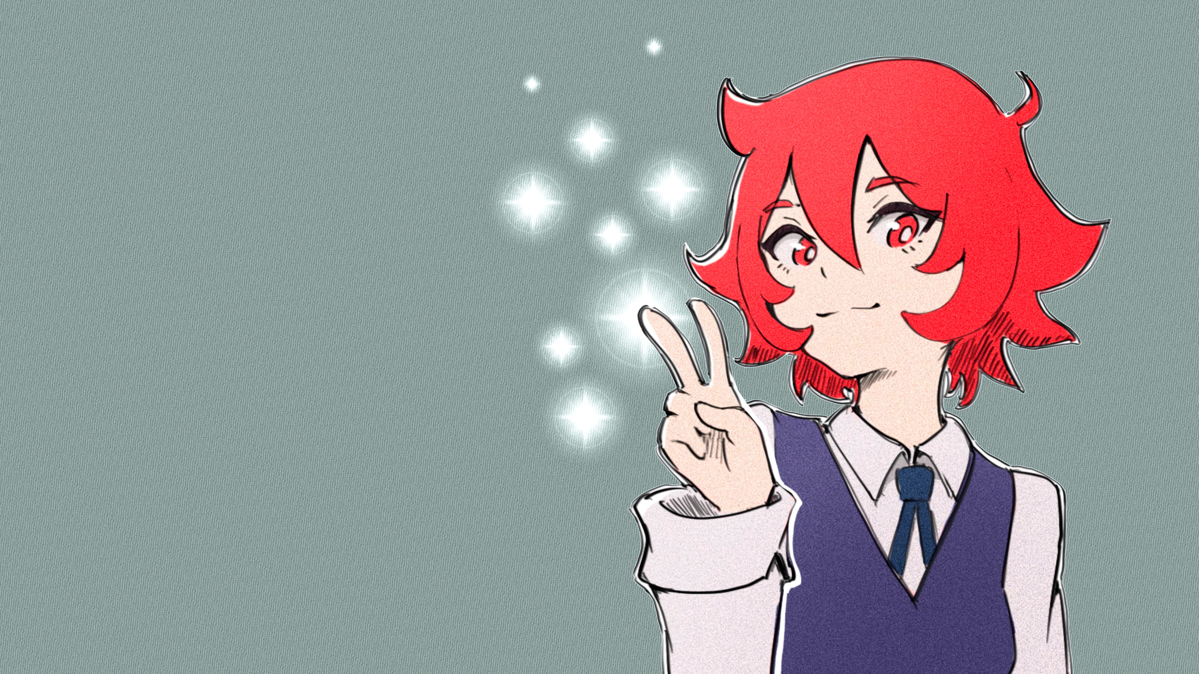 Little Witch Academia Luna Nova Uniform Red Eyes Redhead Looking At Viewer Magic Sparkles Peace Sign Wallpaper:3840x2160