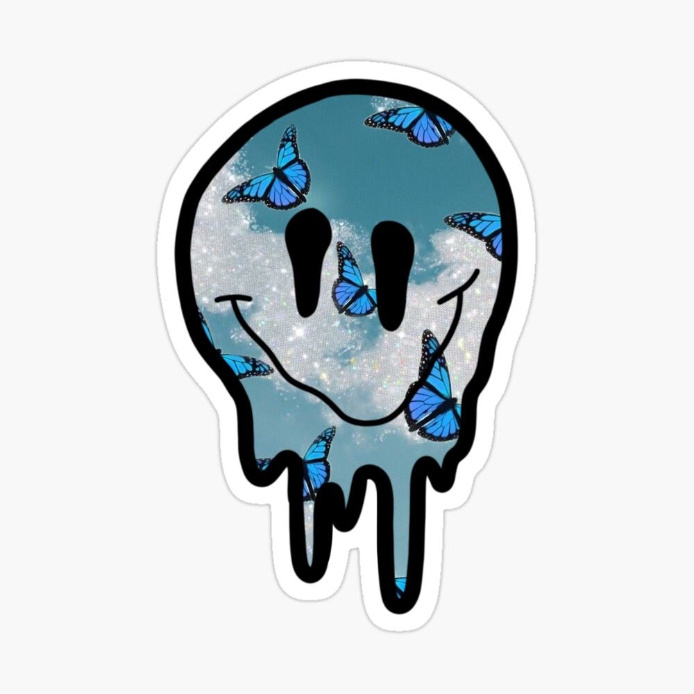butterfly drippy smiley face Sticker by zarapatel. Face stickers, Preppy wallpaper, Aesthetic stickers