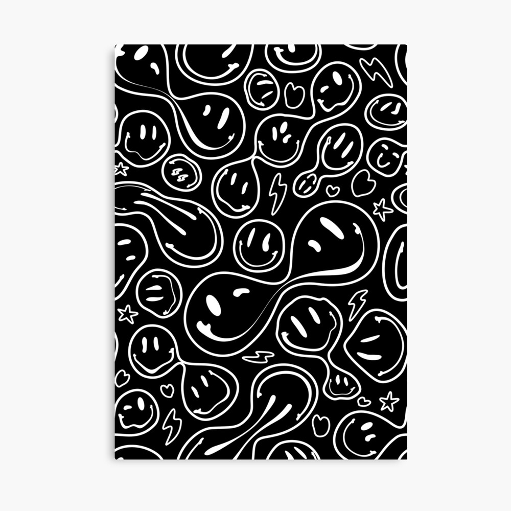 Drippy smiley face Black White Preppy Aesthetic Smiley Pattern Poster