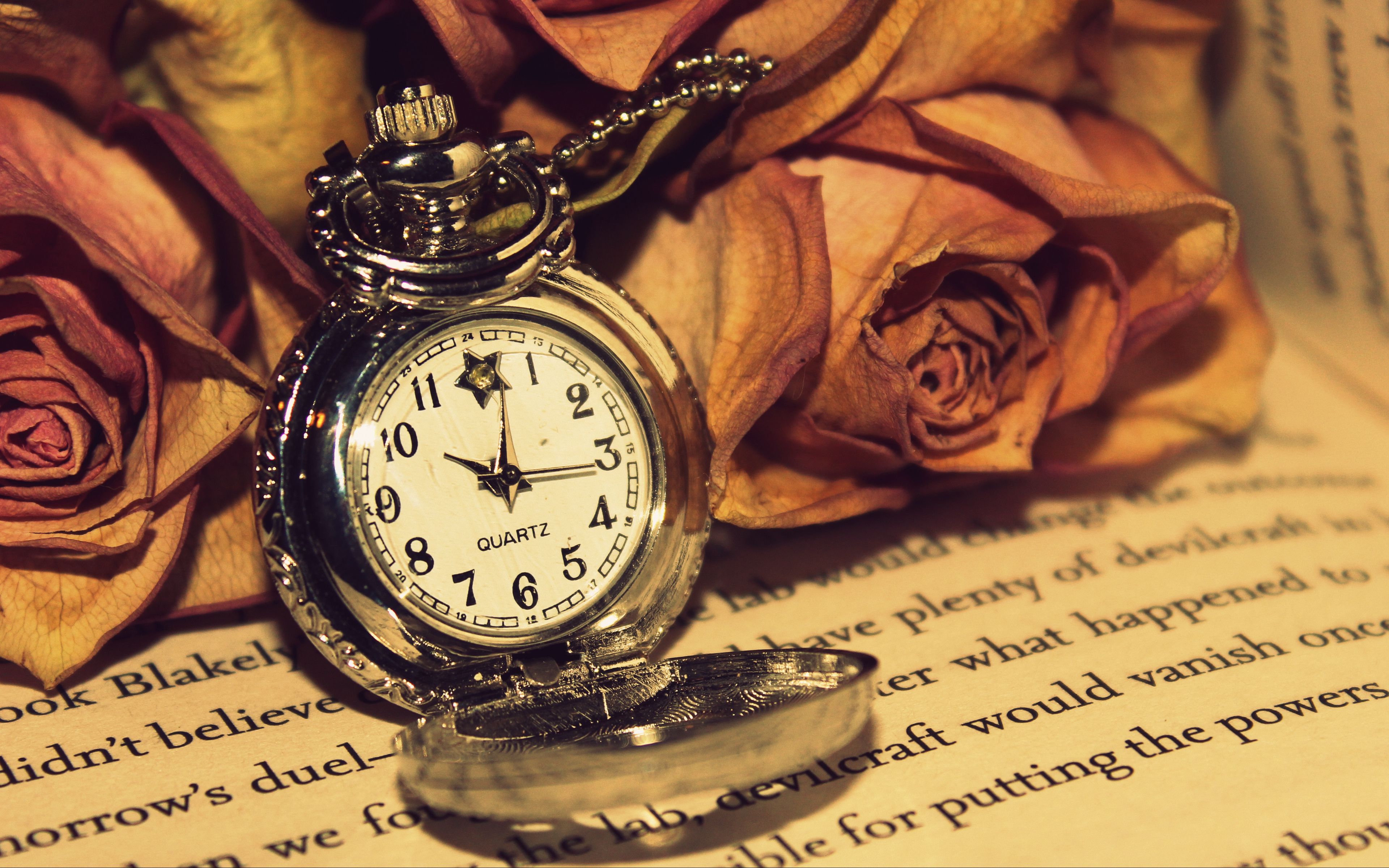 Download wallpaper 3840x2400 rose, clock, reading 4k ultra HD 16:10 HD background