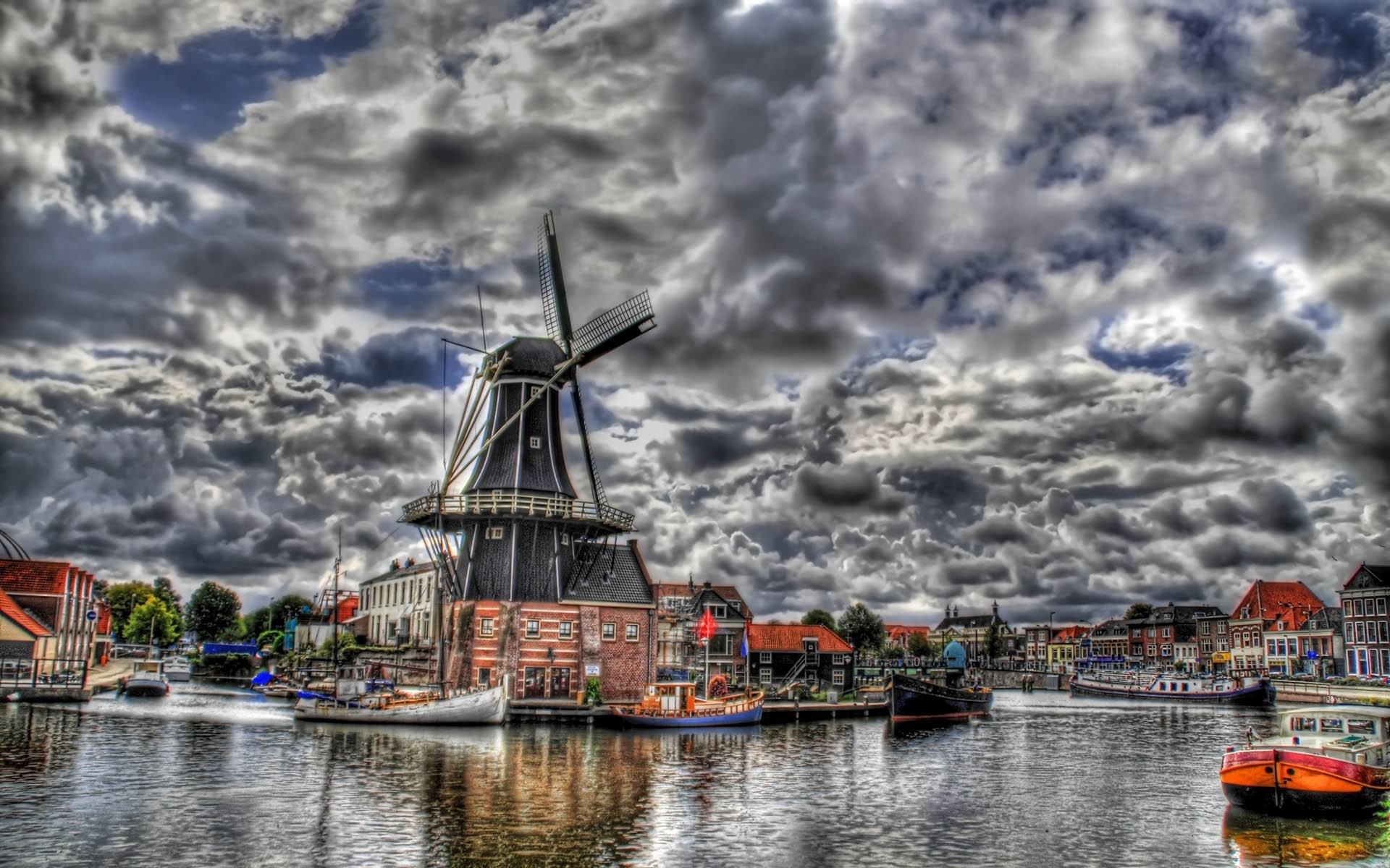 Mill, River, Homes, Landscape, Hdr wallpaper