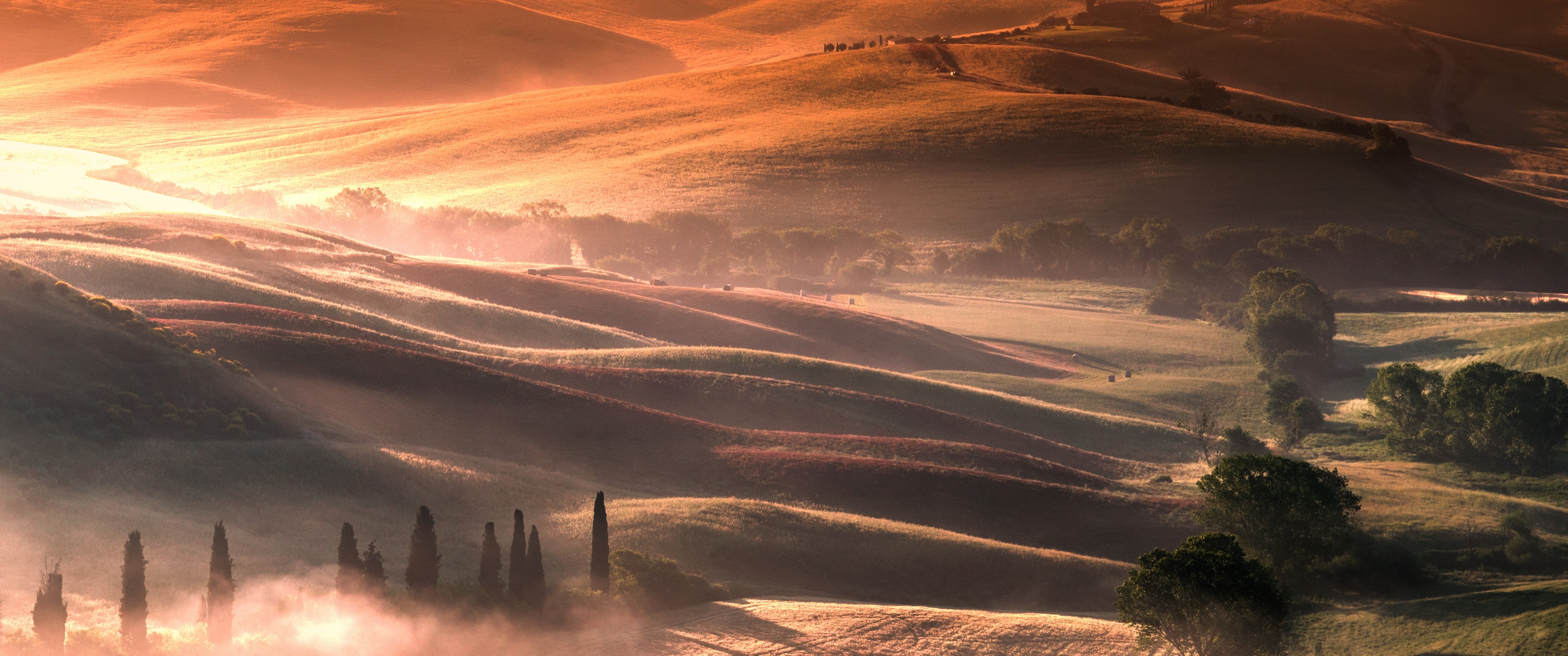 Tuscany Wallpaper 4K, Italy, Countryside, Sunrise