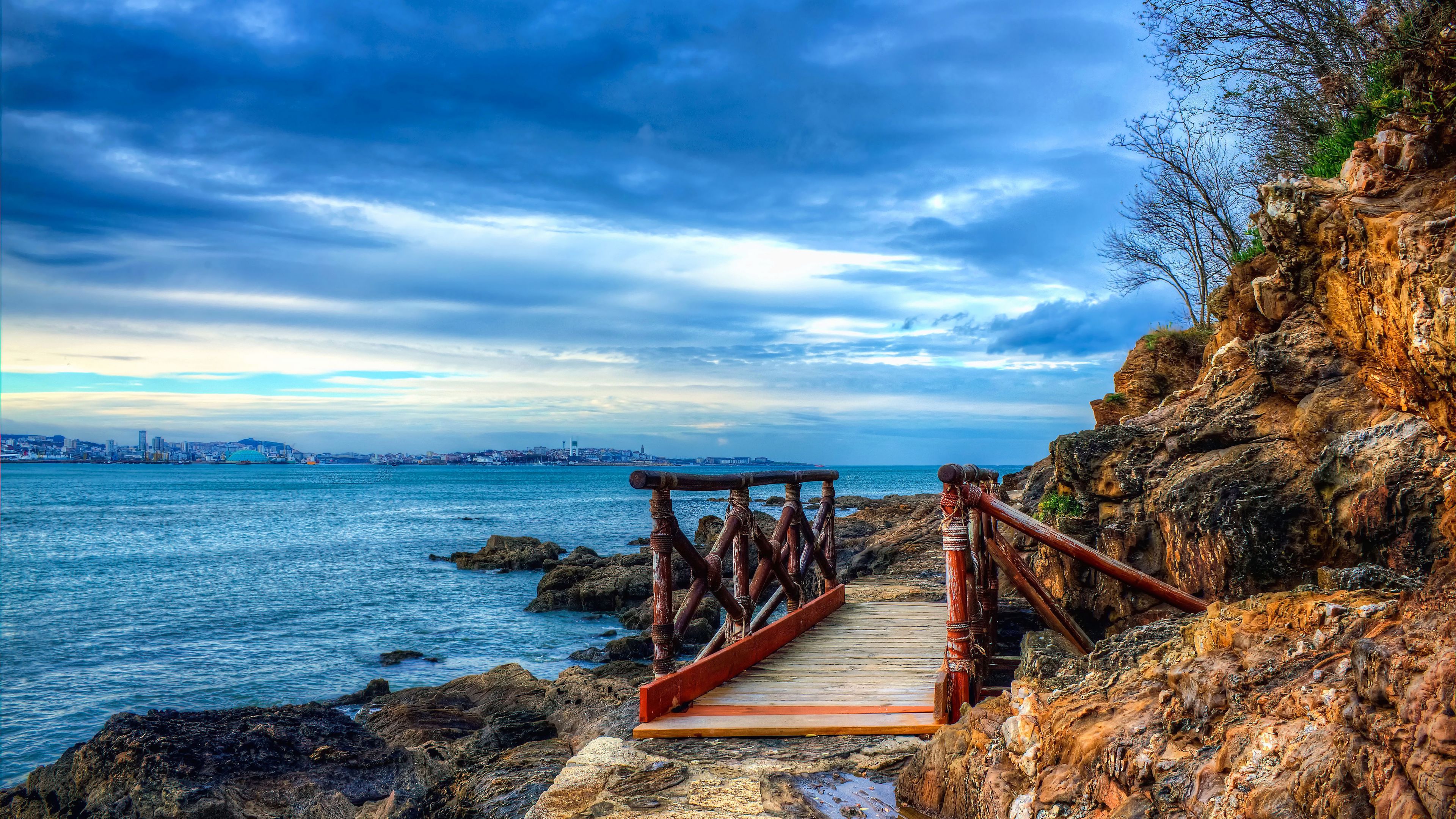 Download wallpaper 3840x2160 spain, bay, bridge, hdr 4k uhd 16:9 HD background