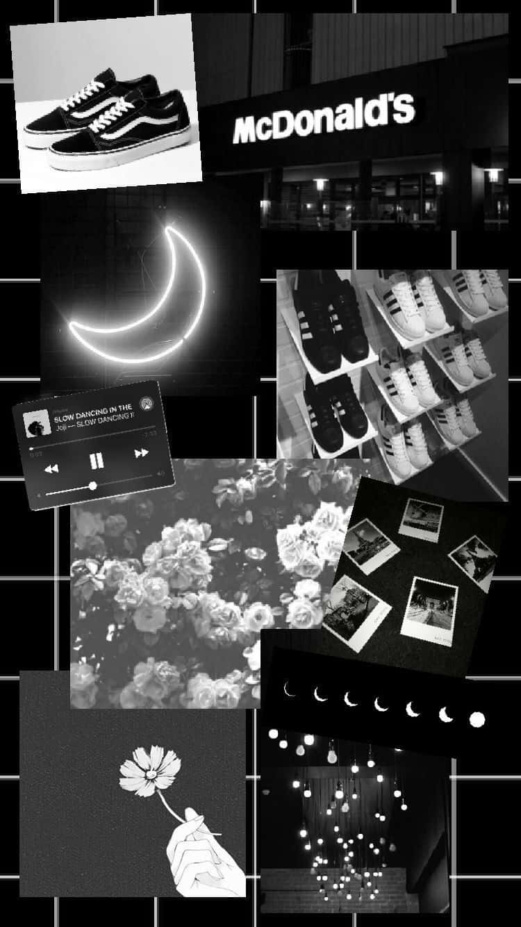 Download Moon And Flowers Black Collage Wallpaper