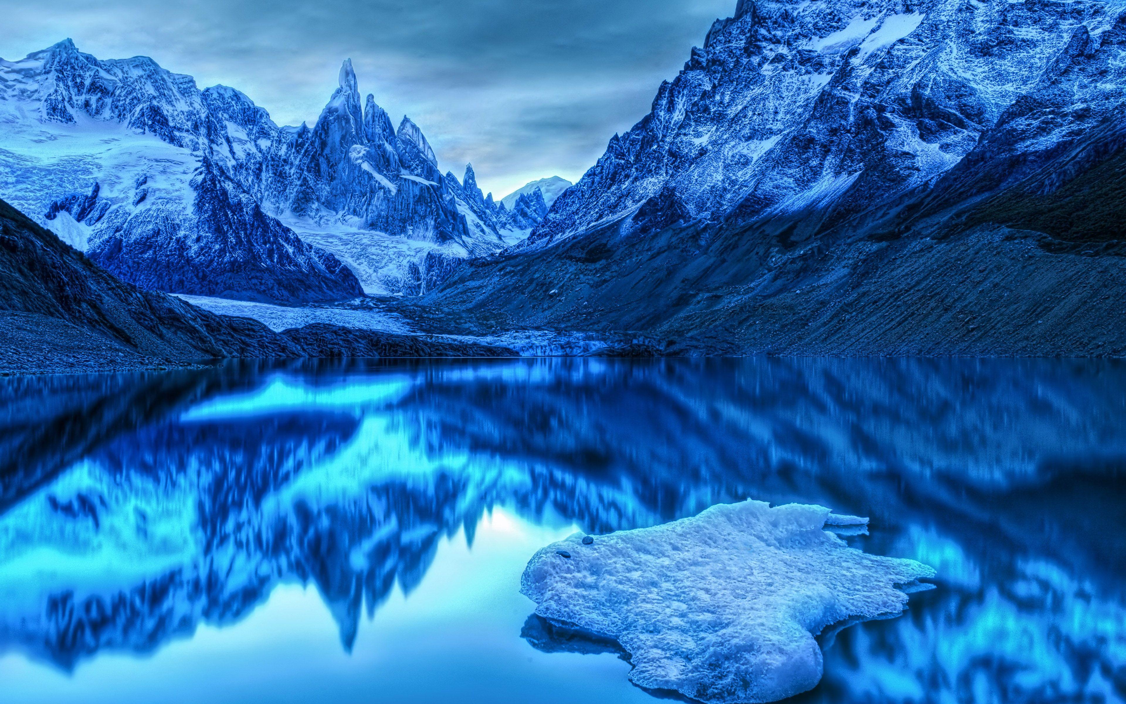 Glacial lake Wallpaper 4K, Frozen lake, Winter, Cloudy Sky