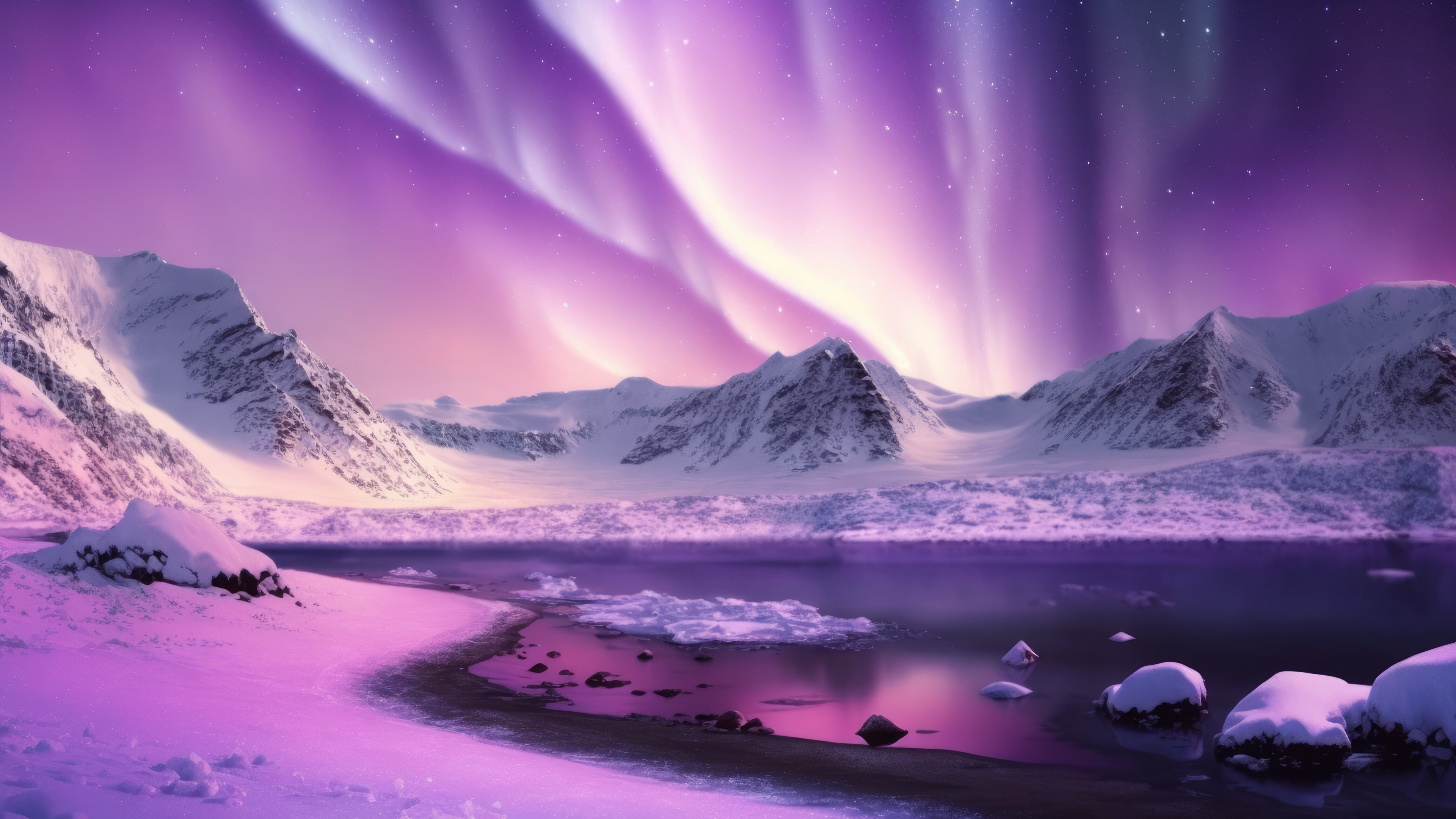 Download Wallpaper 3840x2160 Pink Purple Sky, Glacier, Lake, Northern Lights, Art 4k Wallpaper, Uhd Wallpaper, 16:9 Widescreen 3840x2160 HD Background, 29125