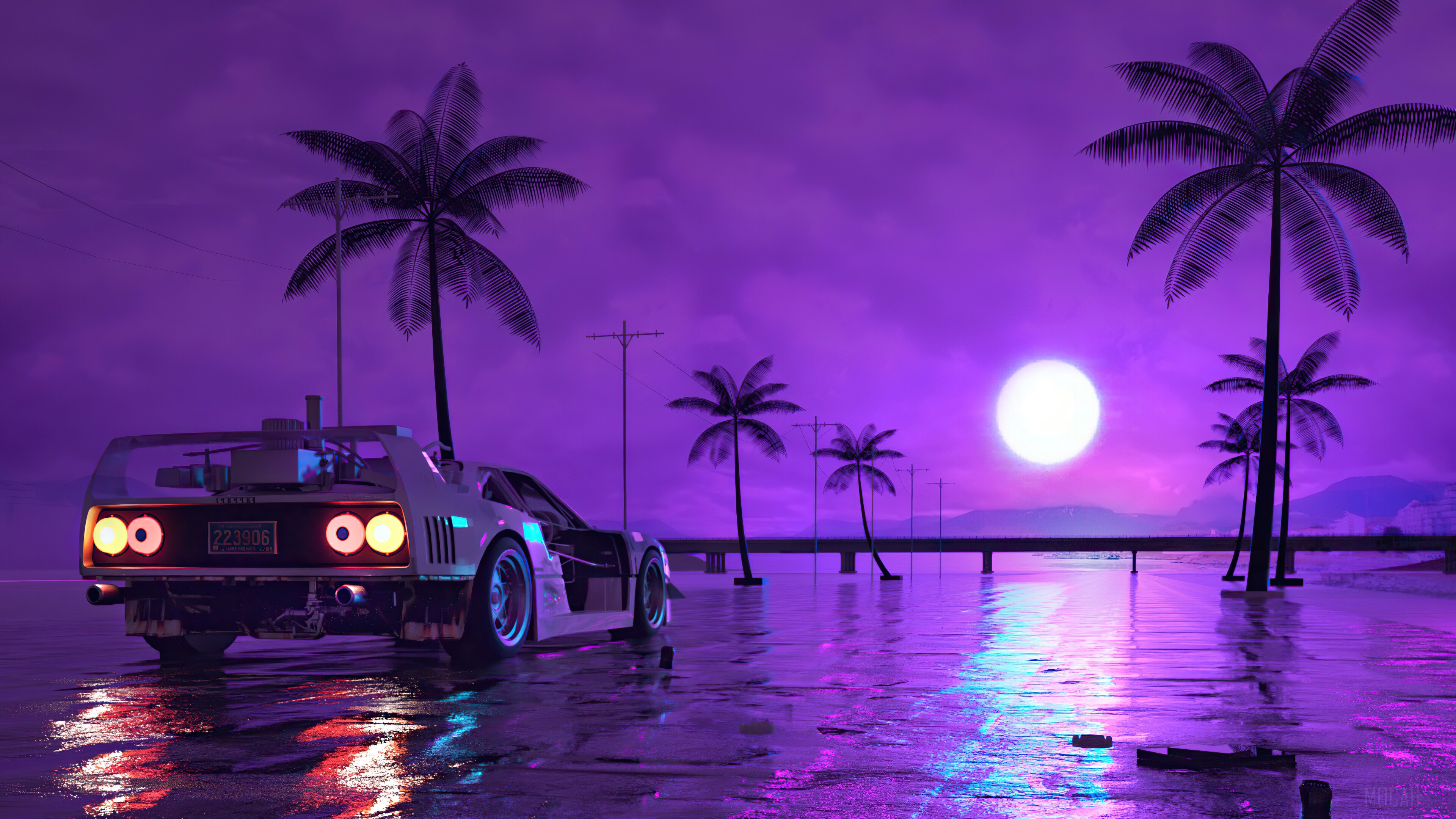 Car, Night, Moon, Digital Art 4k Gallery HD Wallpaper