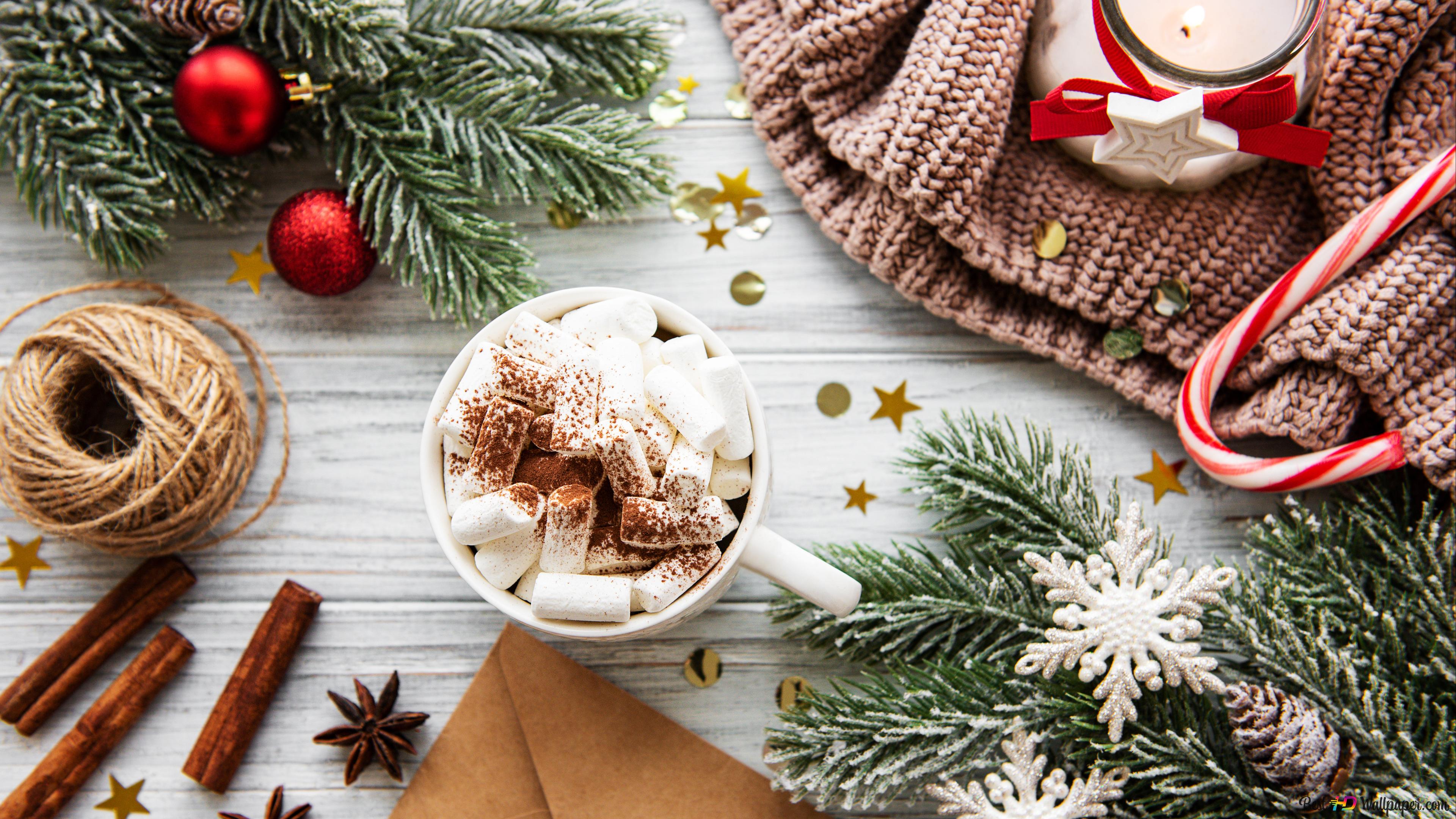 Happiness is hot chocolate on Christmas 4K wallpaper download