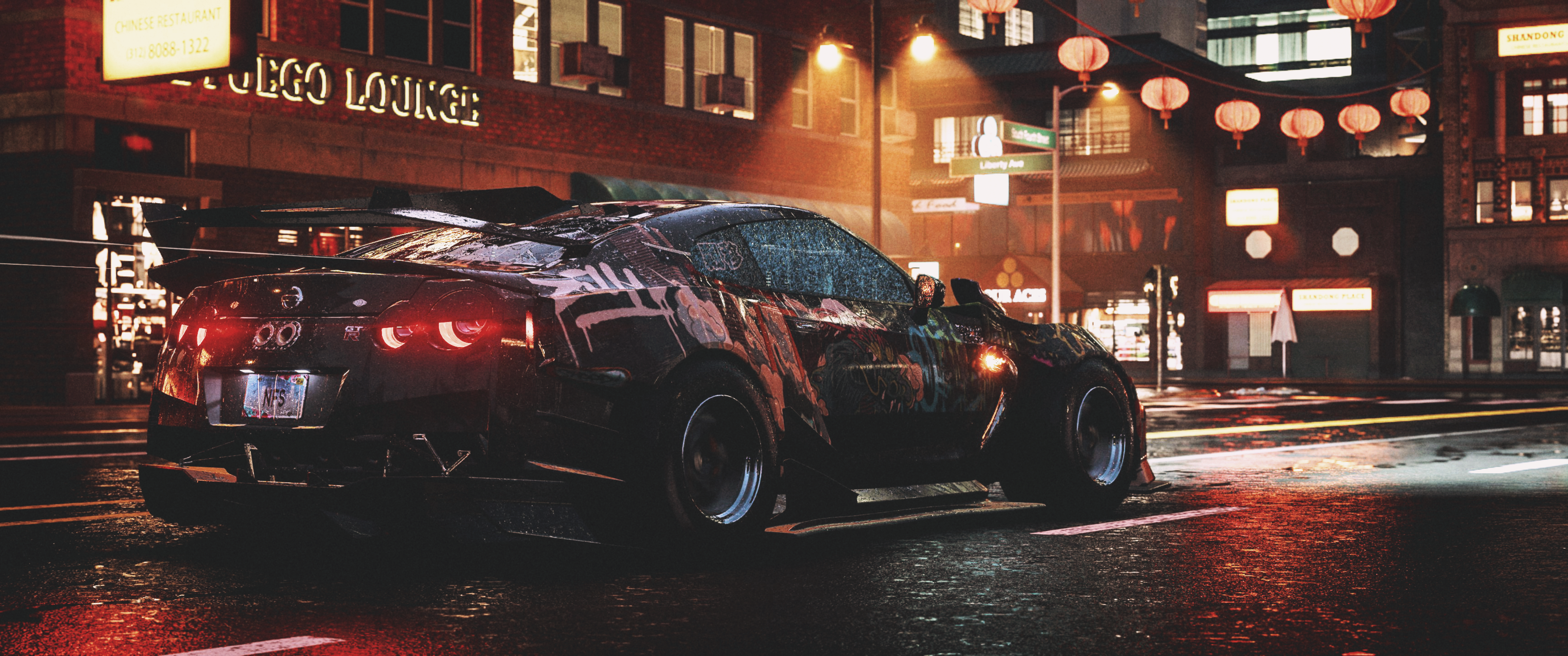 Wallpaper, Need for speed Unbound, Need for Speed, edit, race cars, car park, 4K gaming, video games, drift, EA Games, criterion games, night, taillights, street light, licence plates 3440x1440