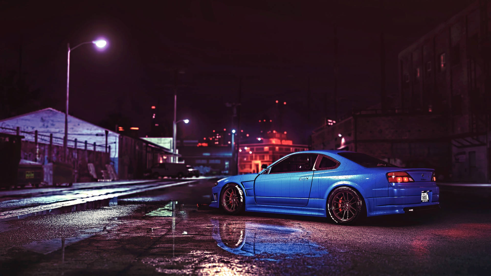 Download Amazing Blue JDM Car Glowing Under the Night Sky Wallpaper