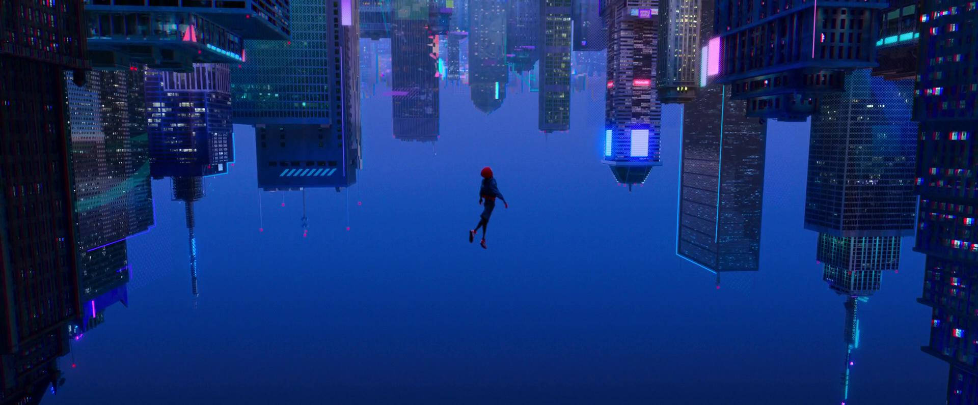 Download Spider Man Into The Spider Verse With Buildings Wallpaper