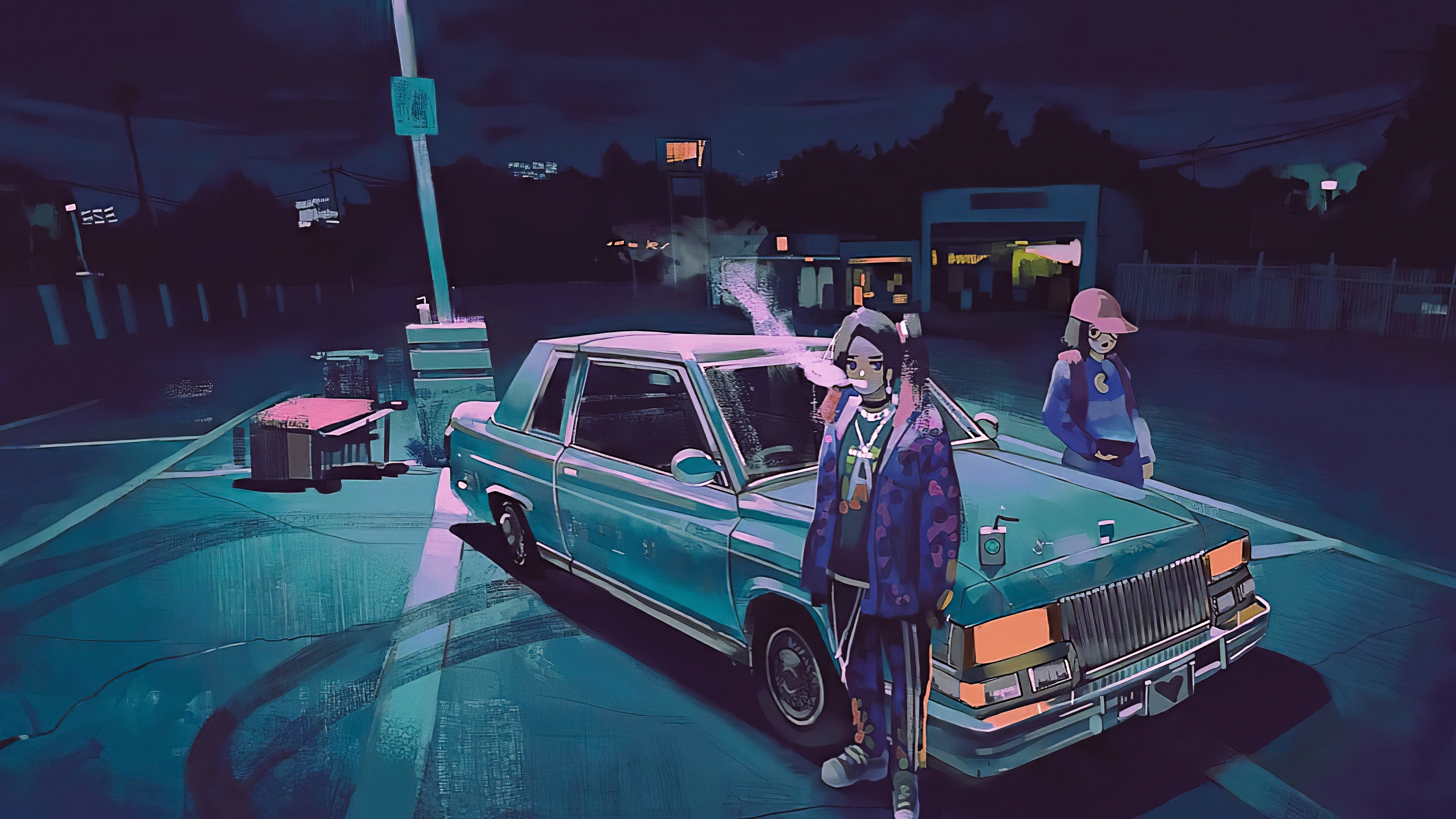 Wallpaper 4k Anime Girl In Parking Lot Wallpaper