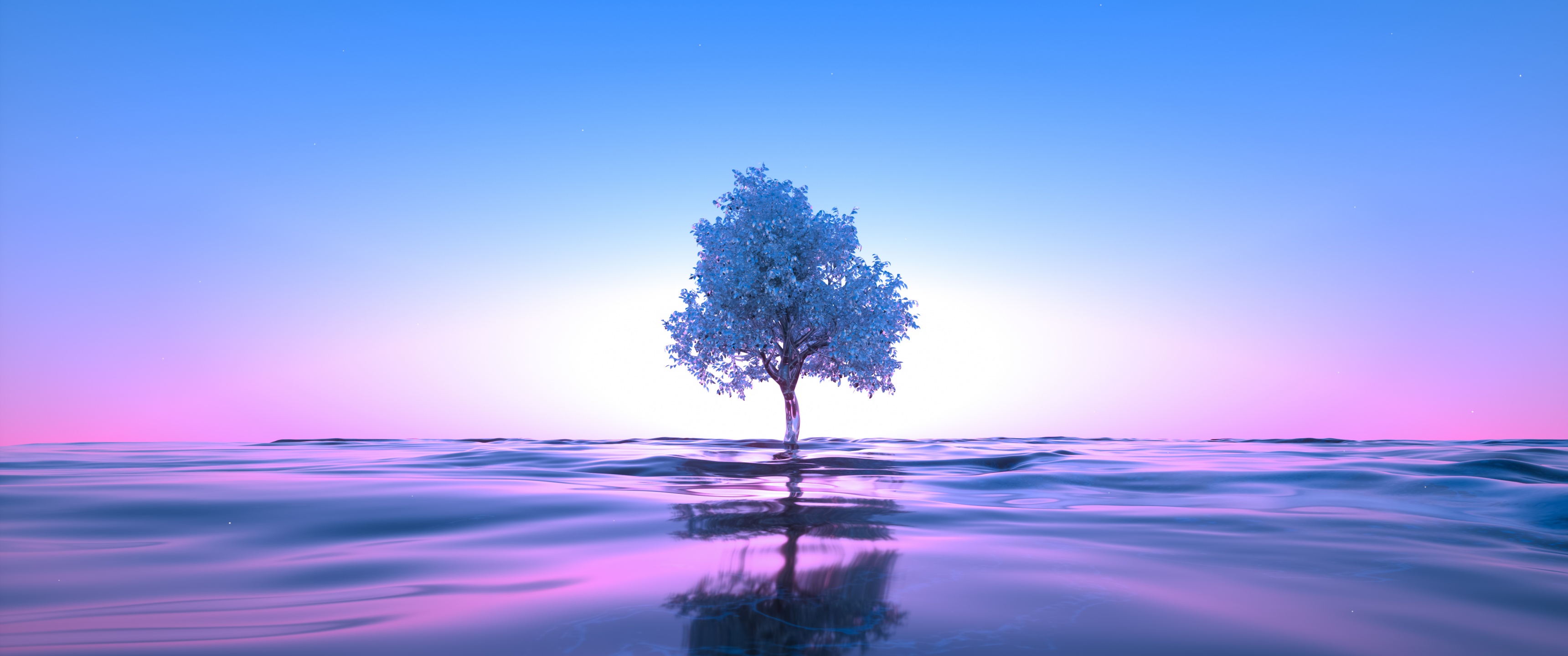 Tree Wallpaper 4K, Neon, Body of Water, Reflection