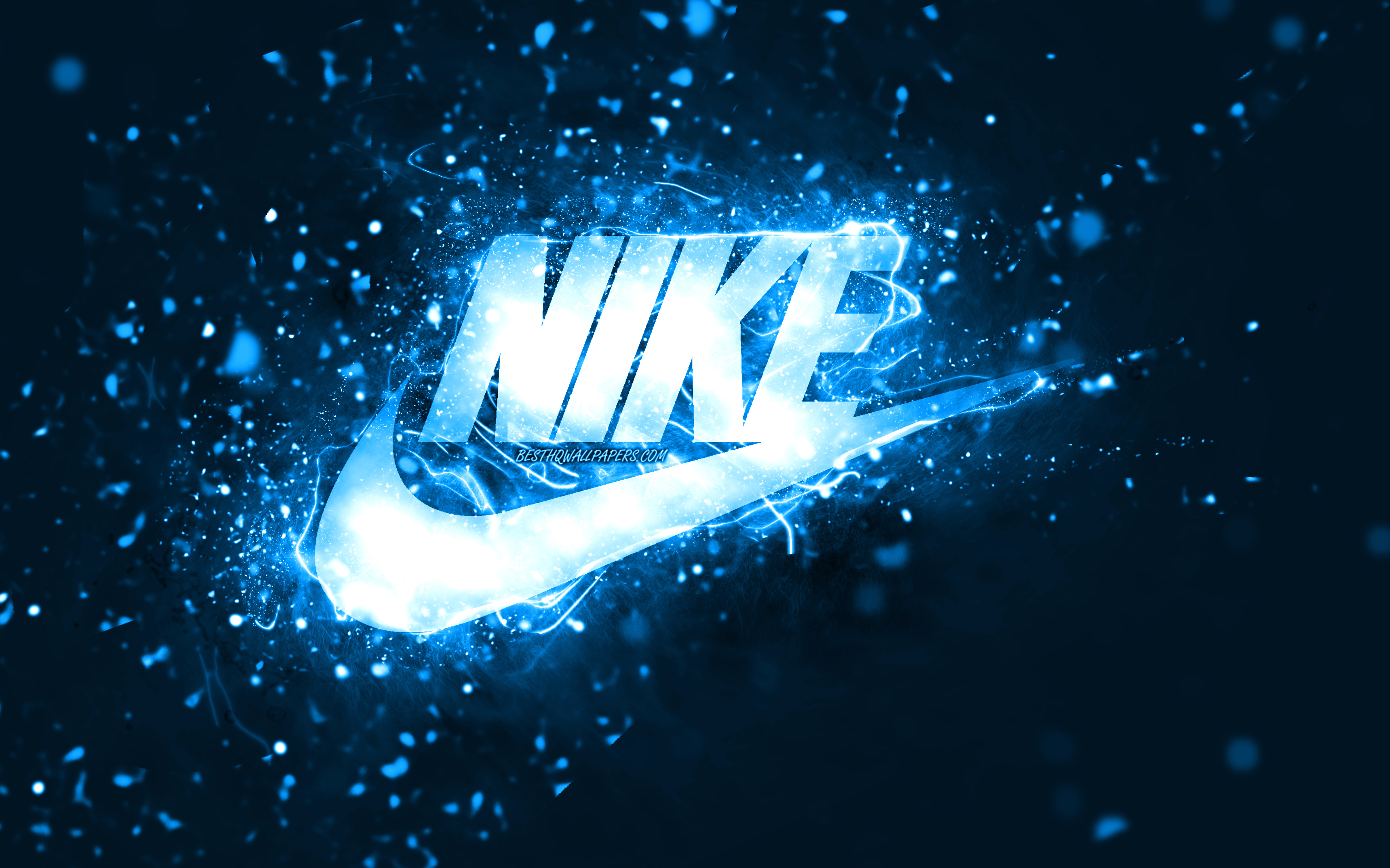 Download wallpapers 4k, Nike logo, creative, blue sky backgrounds