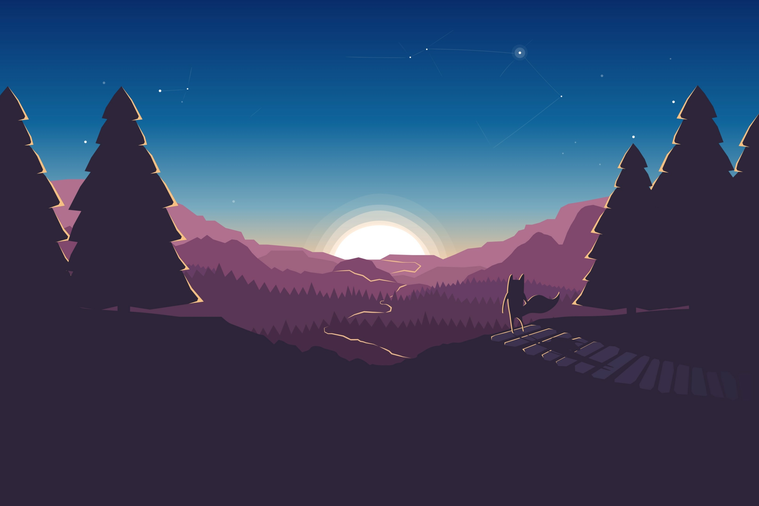 HD desktop wallpaper: Landscape, Silhouette, Sunrise, Path, Technology, Firefox download free picture