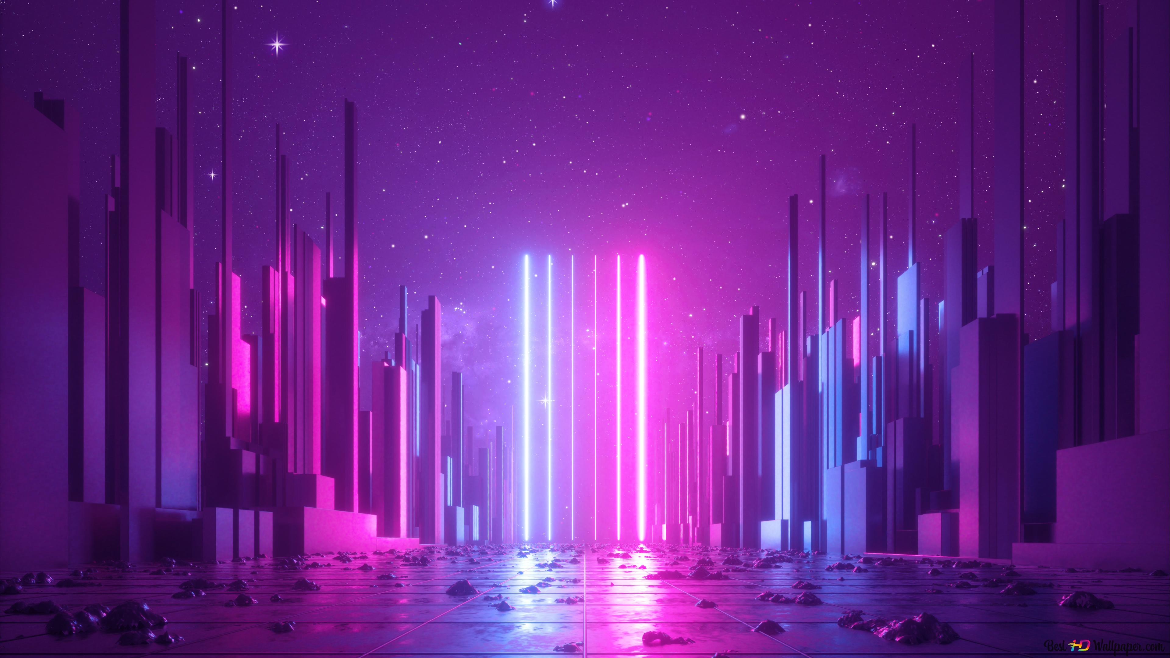 City Abstraction From Neon Lights 4K wallpaper download