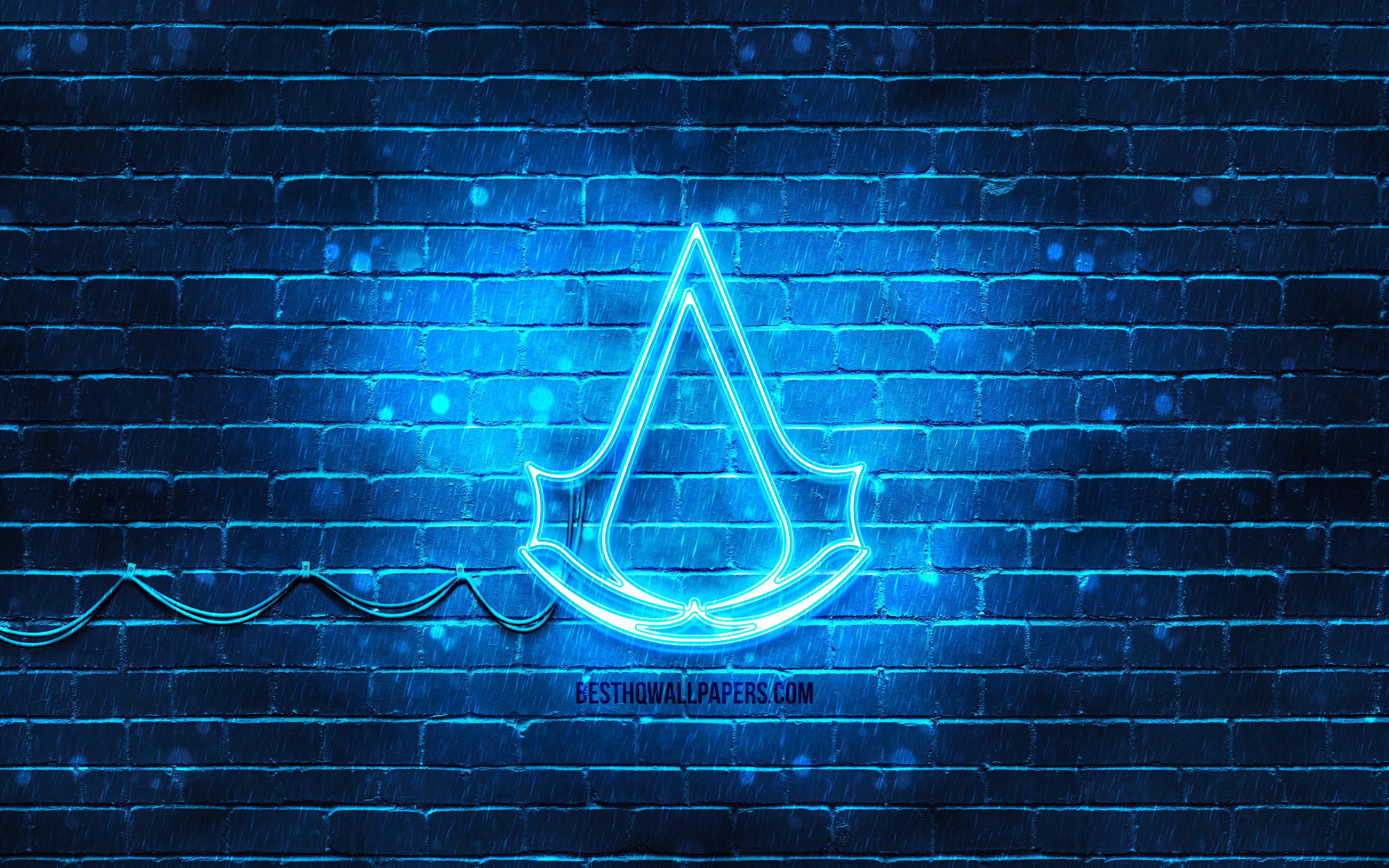 Download wallpaper Assassins Creed blue logo, 4k, blue brickwall, Assassins Creed logo, 2020 games, Assassins Creed neon logo, Assassins Creed for desktop with resolution 3840x2400. High Quality HD picture wallpaper