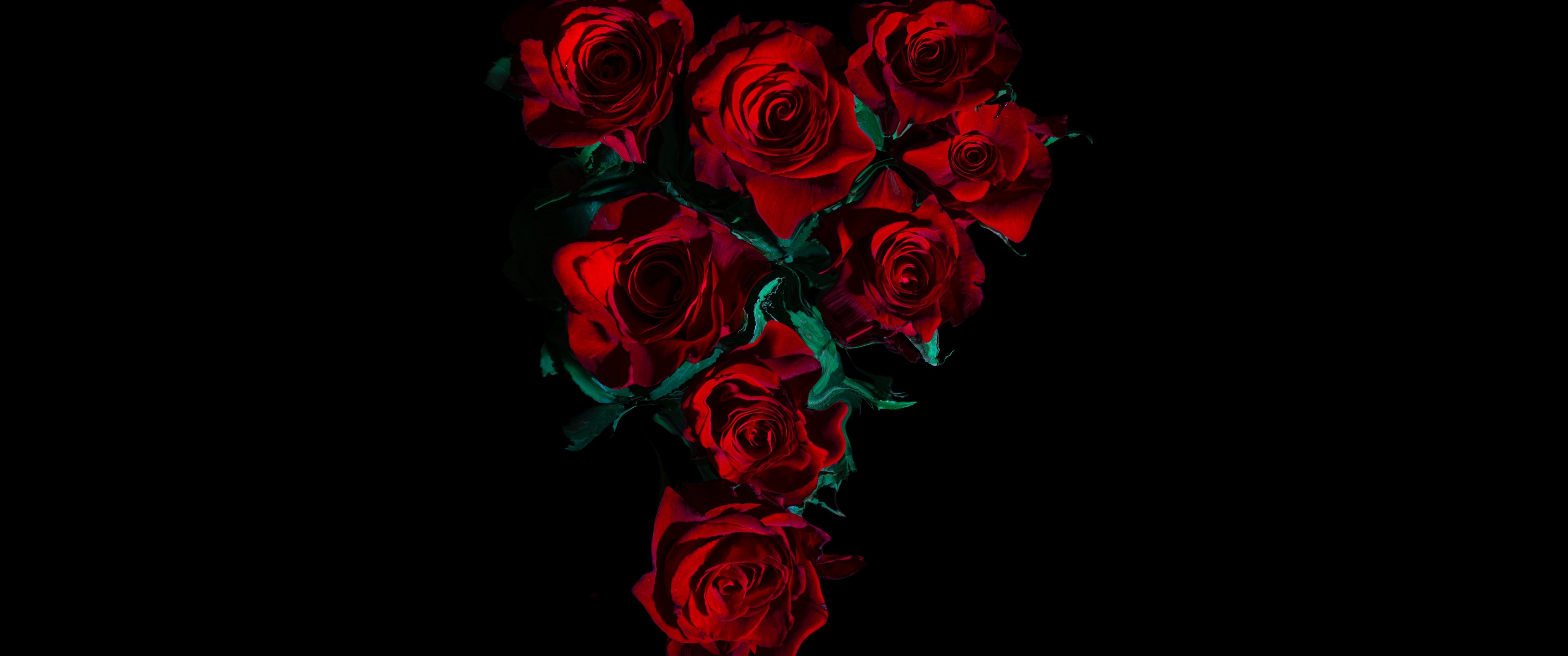 Red Roses Wallpaper 4K, Flower bouquet, Black background