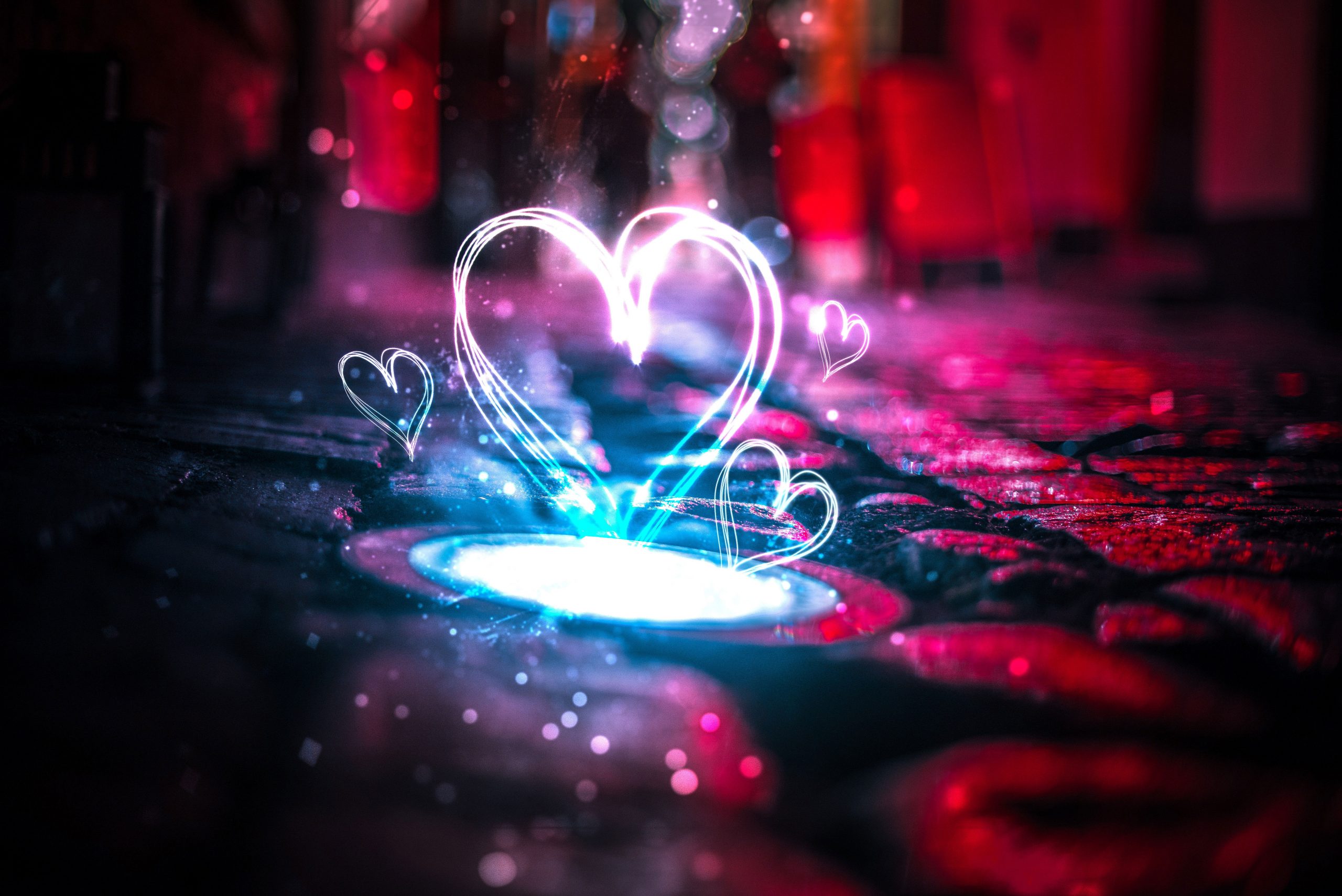 4K Love Hearts Wallpaper, Neon Lights